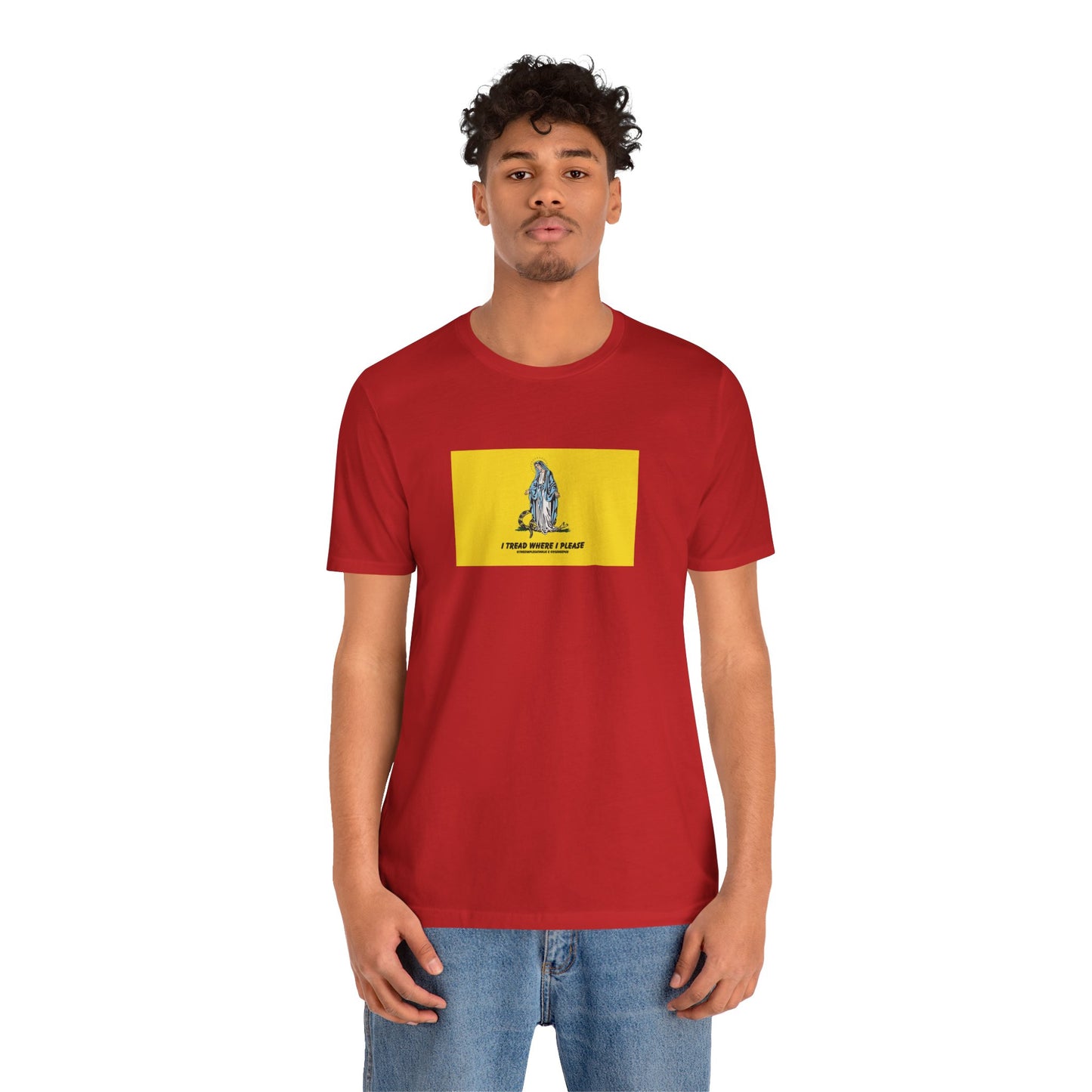 Mary - I tread where I please (@TheSimpleCatholic) - Premium Unisex Novelty Tee