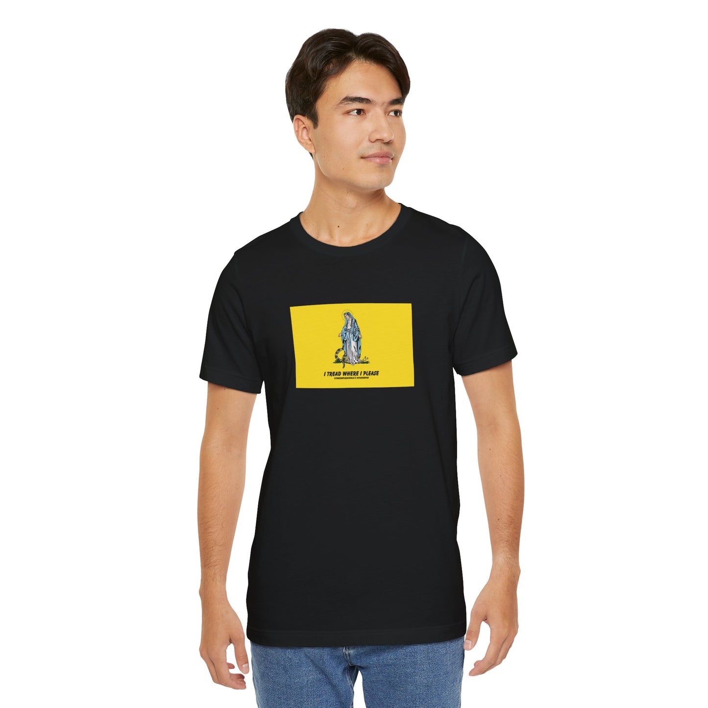 Mary - I tread where I please (@TheSimpleCatholic) - Premium Unisex Novelty Tee