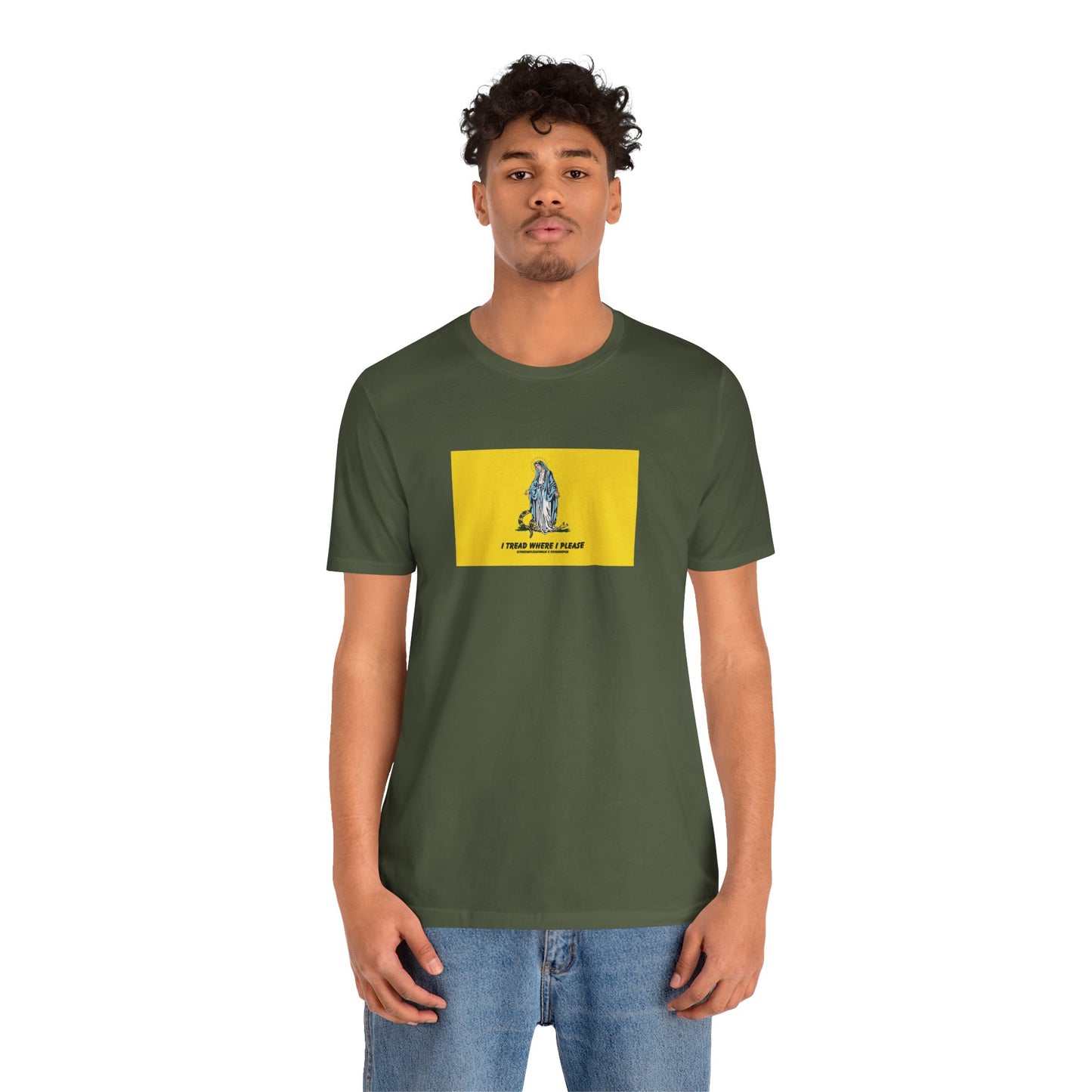 Mary - I tread where I please (@TheSimpleCatholic) - Premium Unisex Novelty Tee