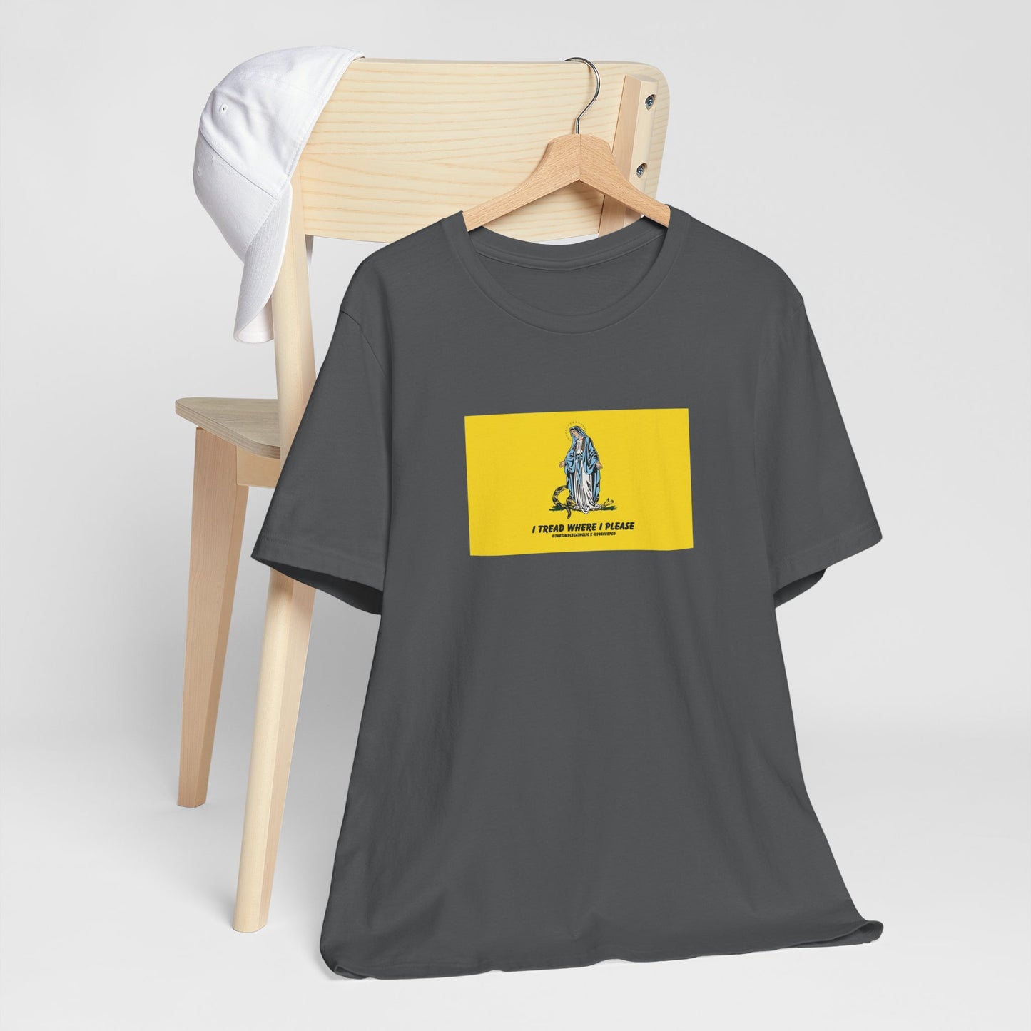 Mary - I tread where I please (@TheSimpleCatholic) - Premium Unisex Novelty Tee