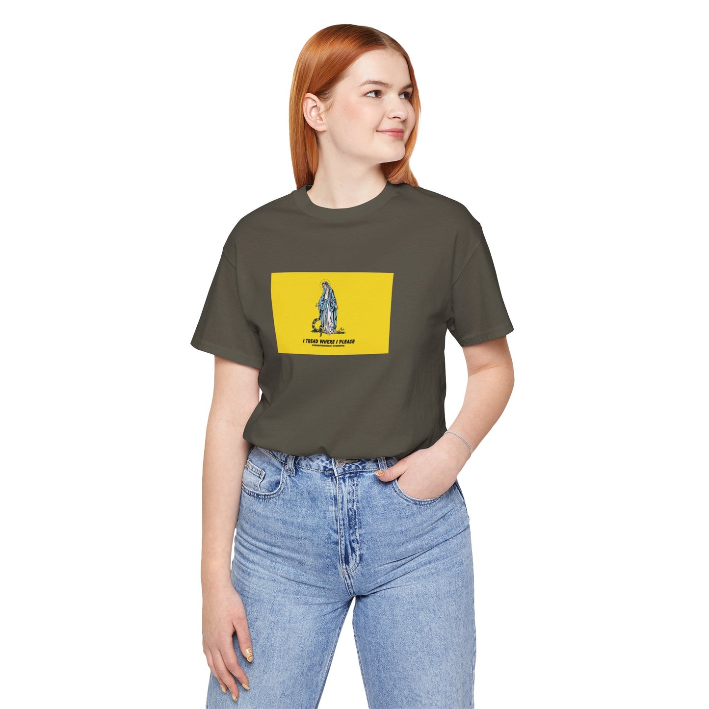 Mary - I tread where I please (@TheSimpleCatholic) - Premium Unisex Novelty Tee