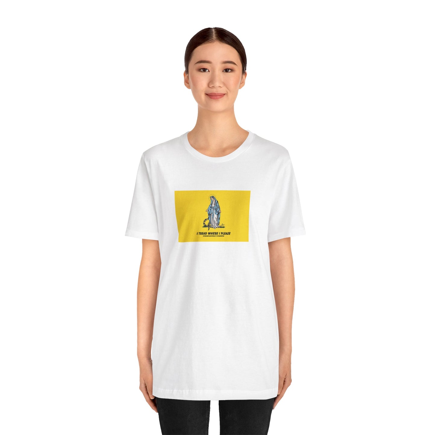Mary - I tread where I please (@TheSimpleCatholic) - Premium Unisex Novelty Tee