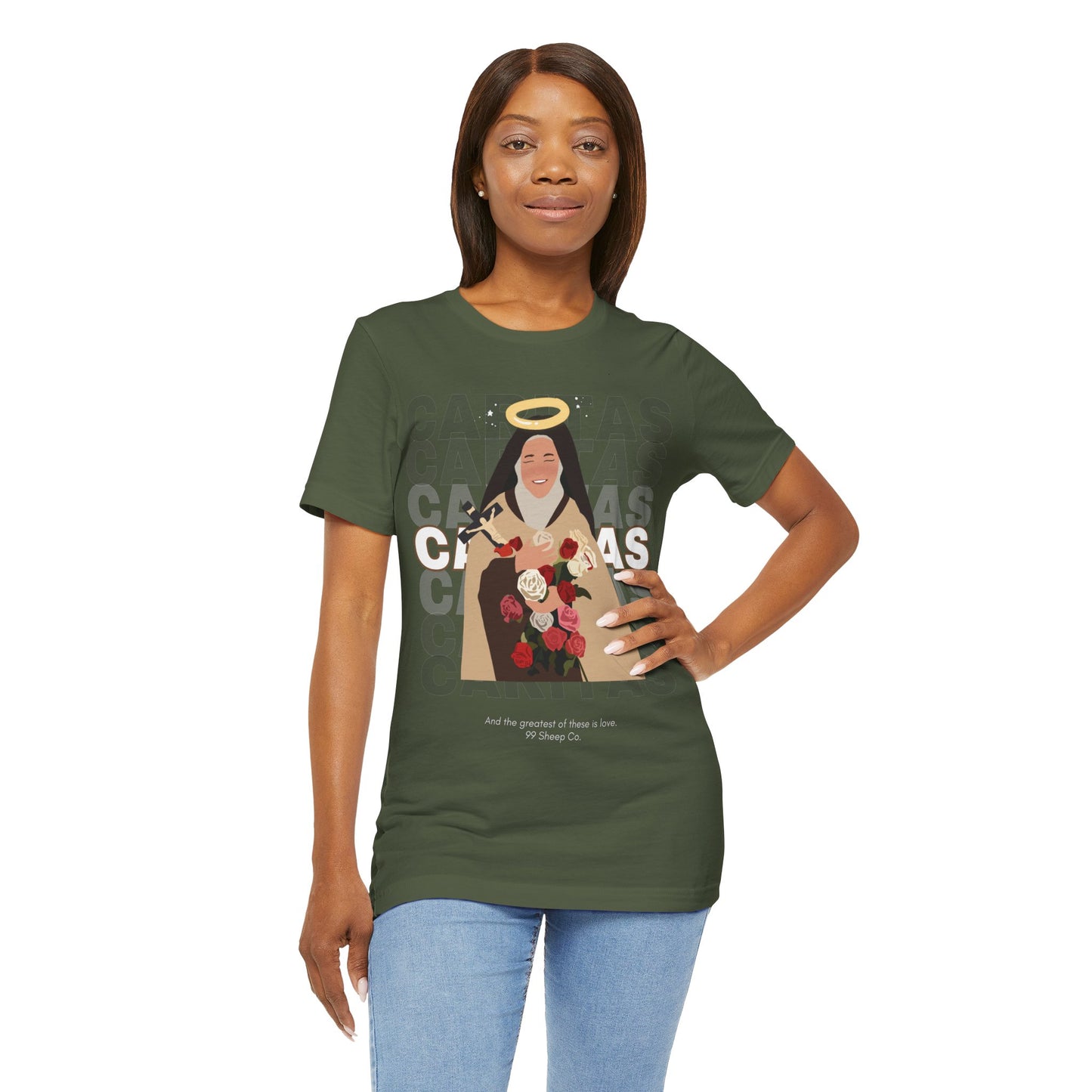 Caritas - St. Therese of Lisieux - 99 Sheep Signature Collection - Premium Unisex Adult Tee Shirt