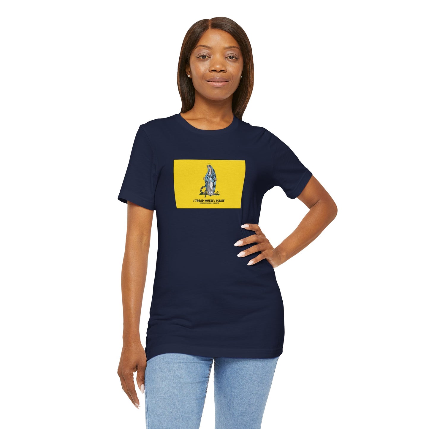 Mary - I tread where I please (@TheSimpleCatholic) - Premium Unisex Novelty Tee