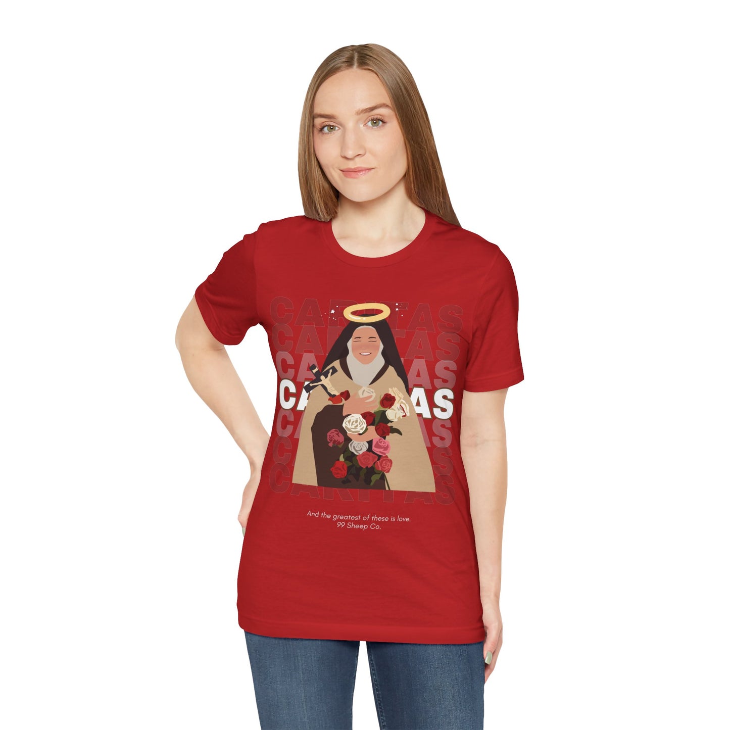 Caritas - St. Therese of Lisieux - 99 Sheep Signature Collection - Premium Unisex Adult Tee Shirt