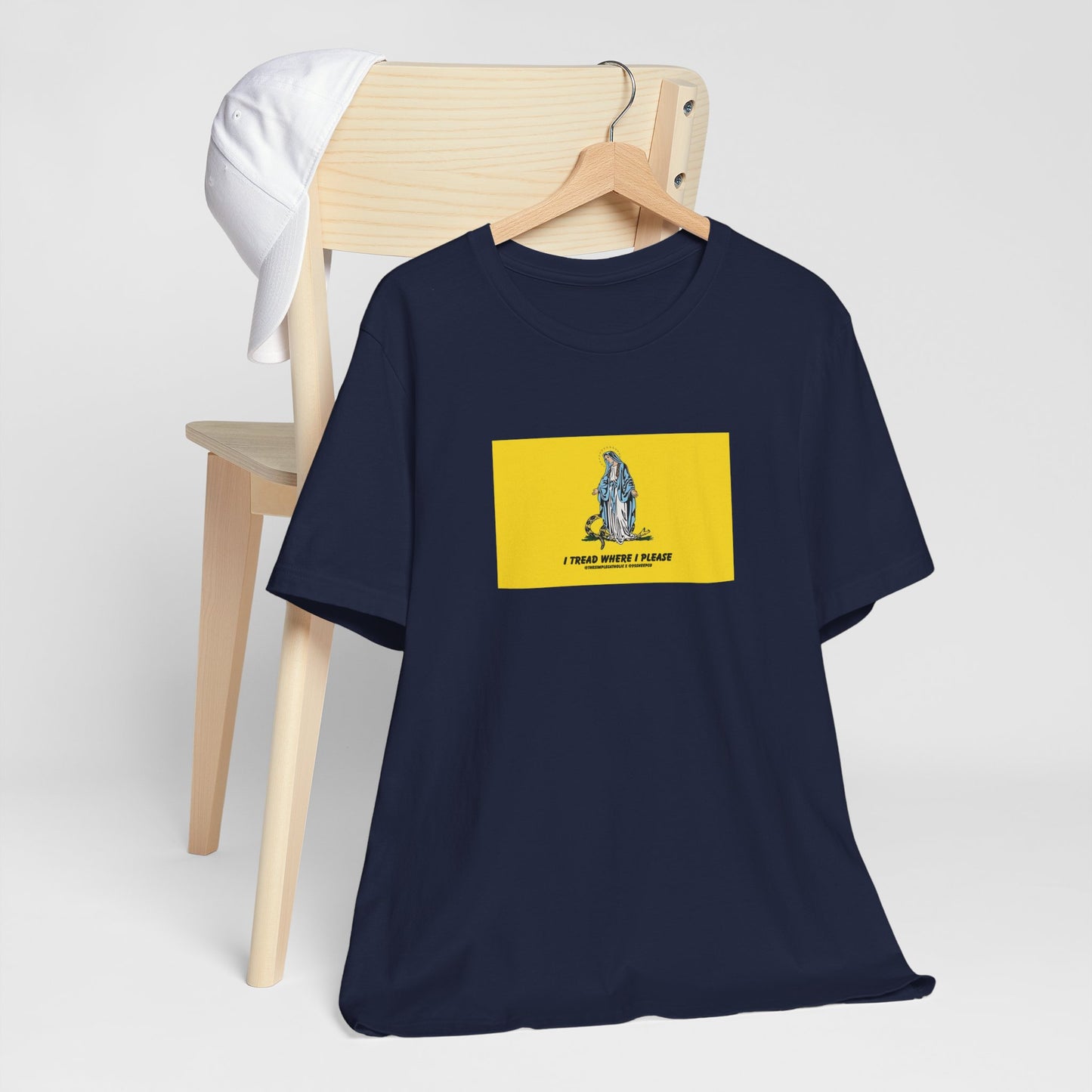 Mary - I tread where I please (@TheSimpleCatholic) - Premium Unisex Novelty Tee