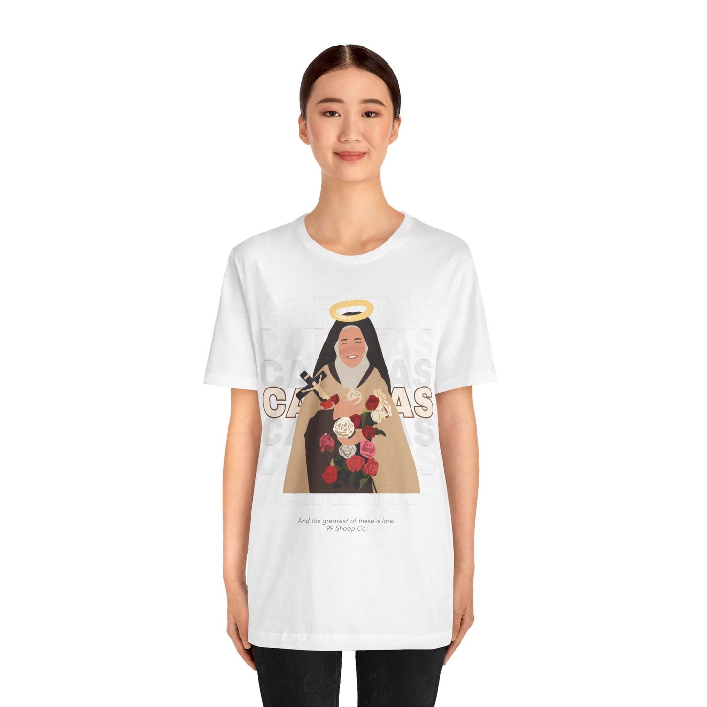 Caritas - St. Therese of Lisieux - 99 Sheep Signature Collection - Premium Unisex Adult Tee Shirt