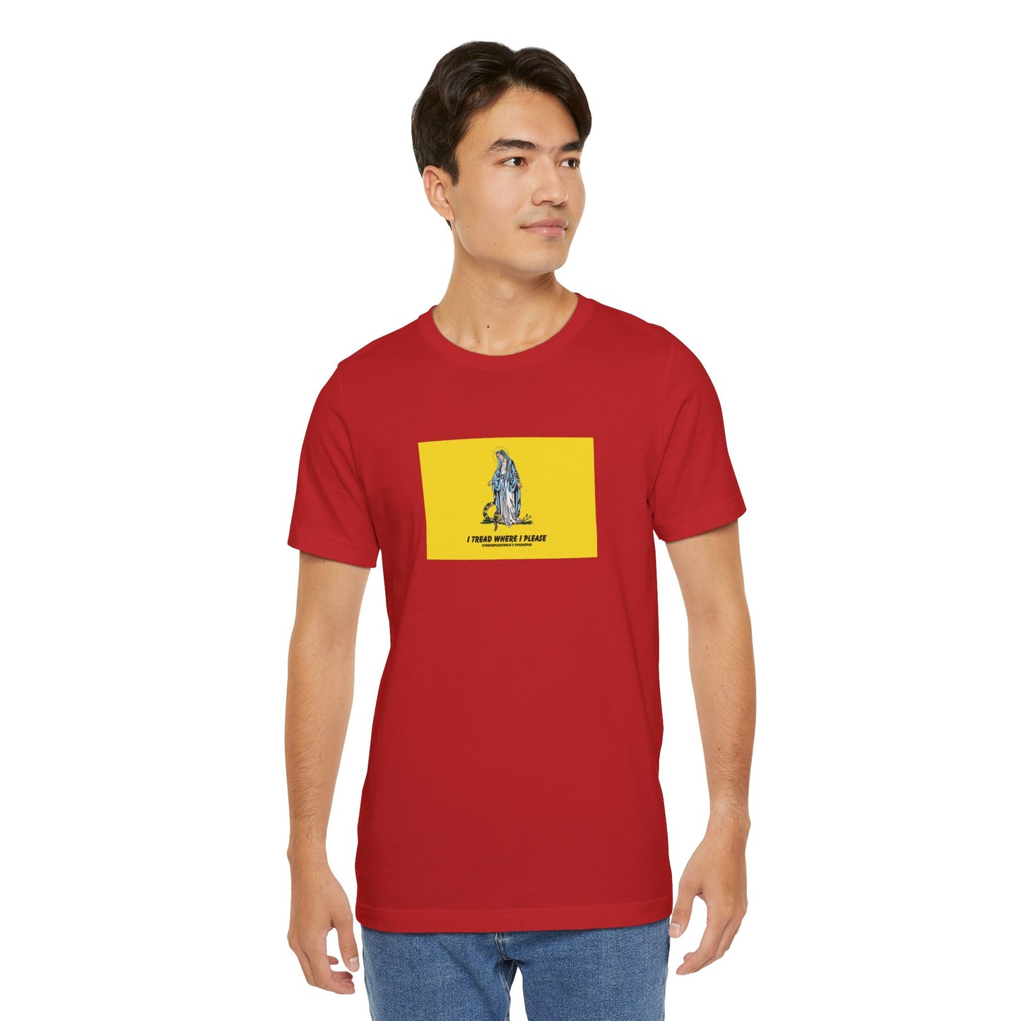 Mary - I tread where I please (@TheSimpleCatholic) - Premium Unisex Novelty Tee