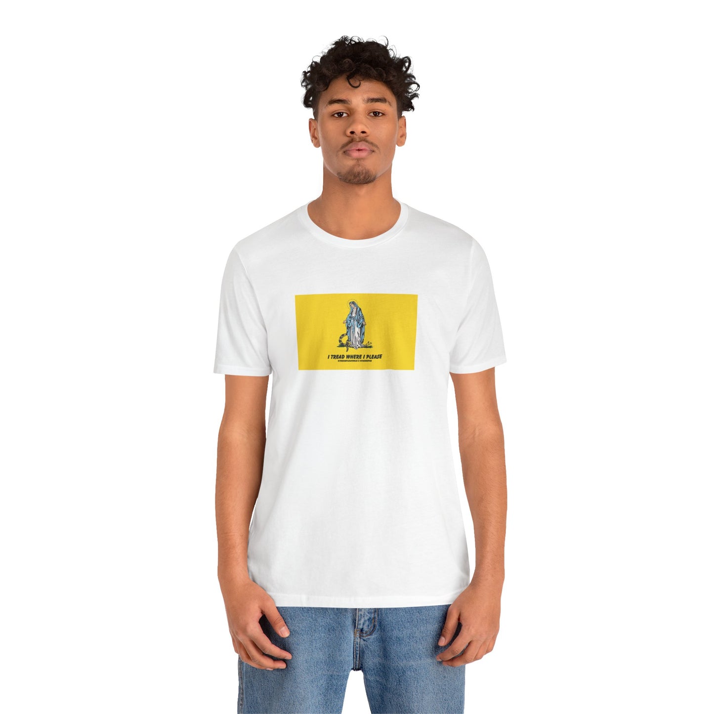 Mary - I tread where I please (@TheSimpleCatholic) - Premium Unisex Novelty Tee