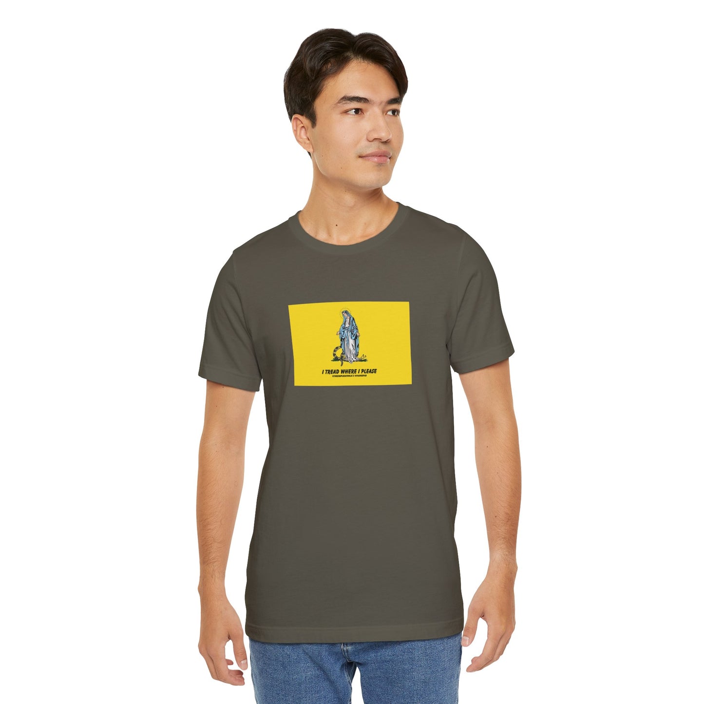 Mary - I tread where I please (@TheSimpleCatholic) - Premium Unisex Novelty Tee