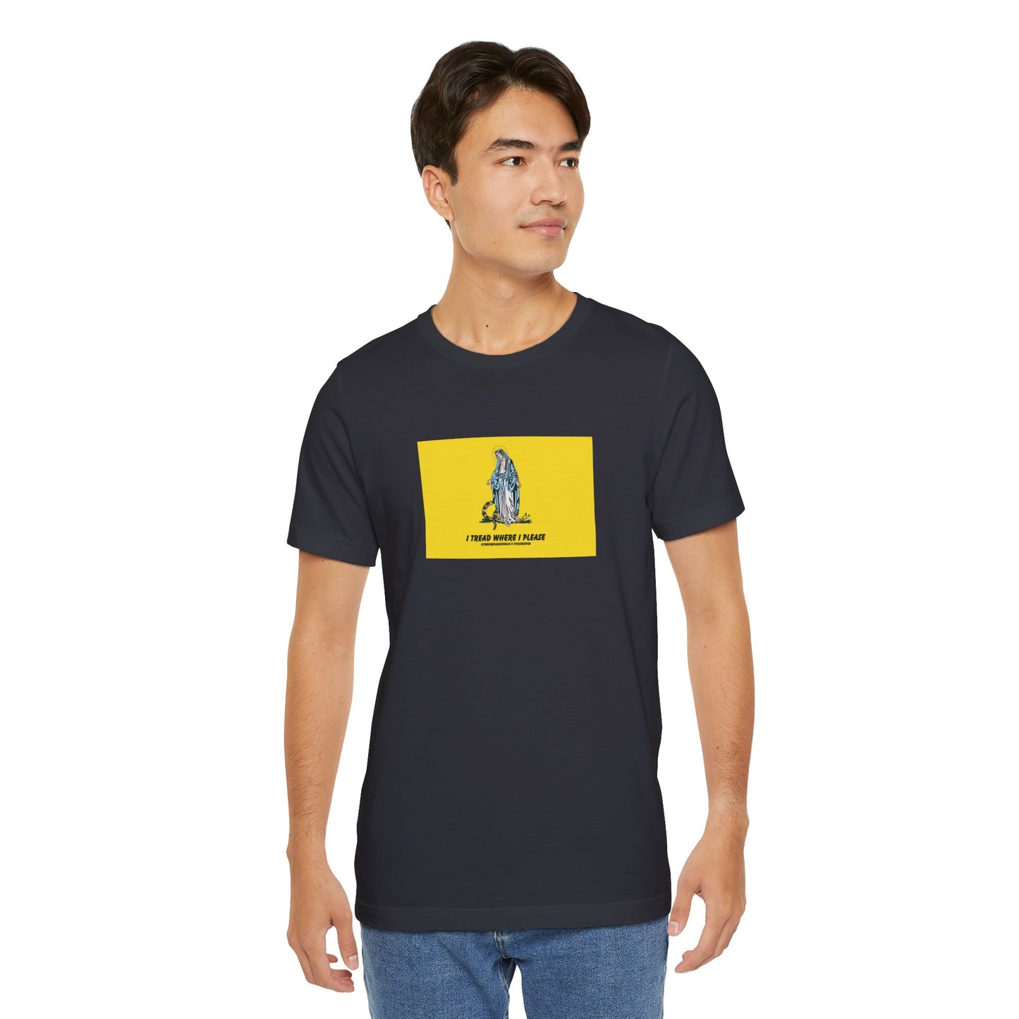 Mary - I tread where I please (@TheSimpleCatholic) - Premium Unisex Novelty Tee