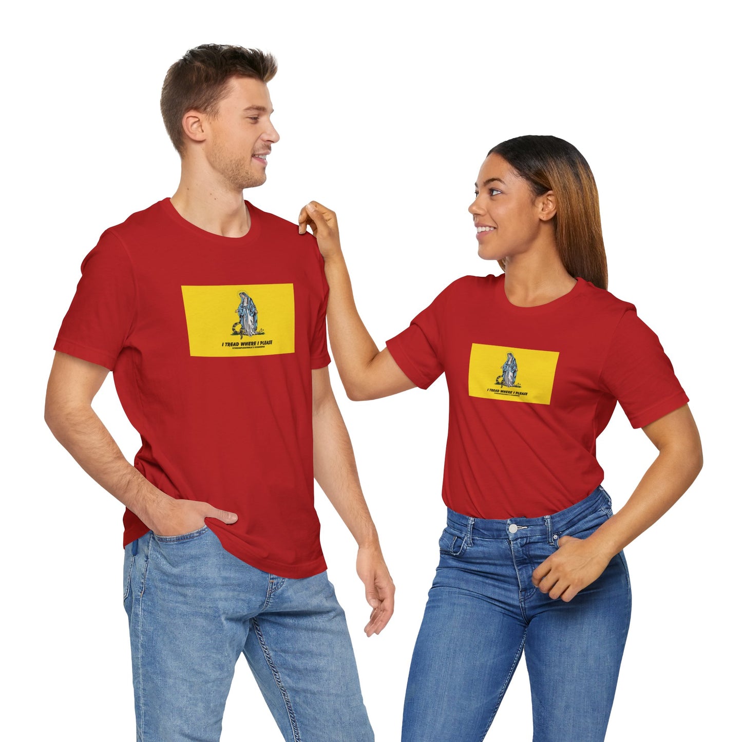 Mary - I tread where I please (@TheSimpleCatholic) - Premium Unisex Novelty Tee