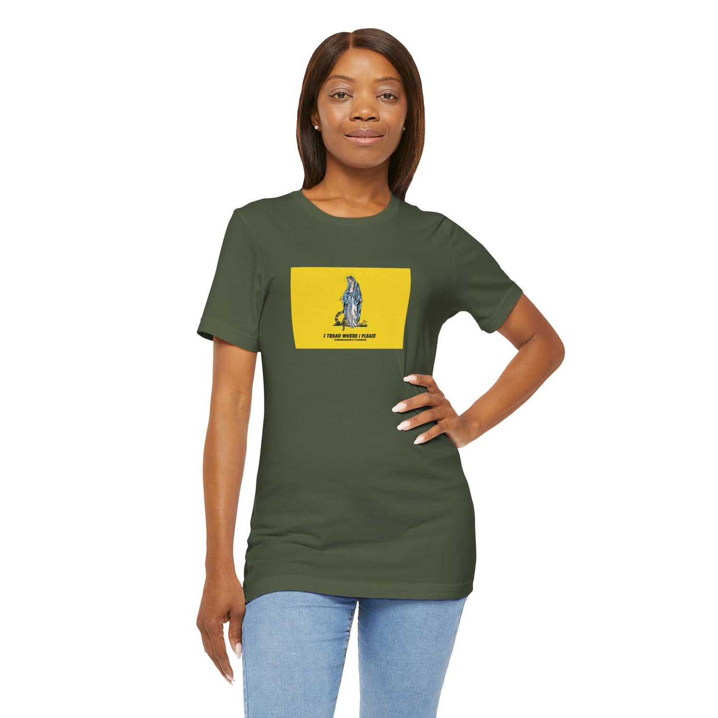 Mary - I tread where I please (@TheSimpleCatholic) - Premium Unisex Novelty Tee