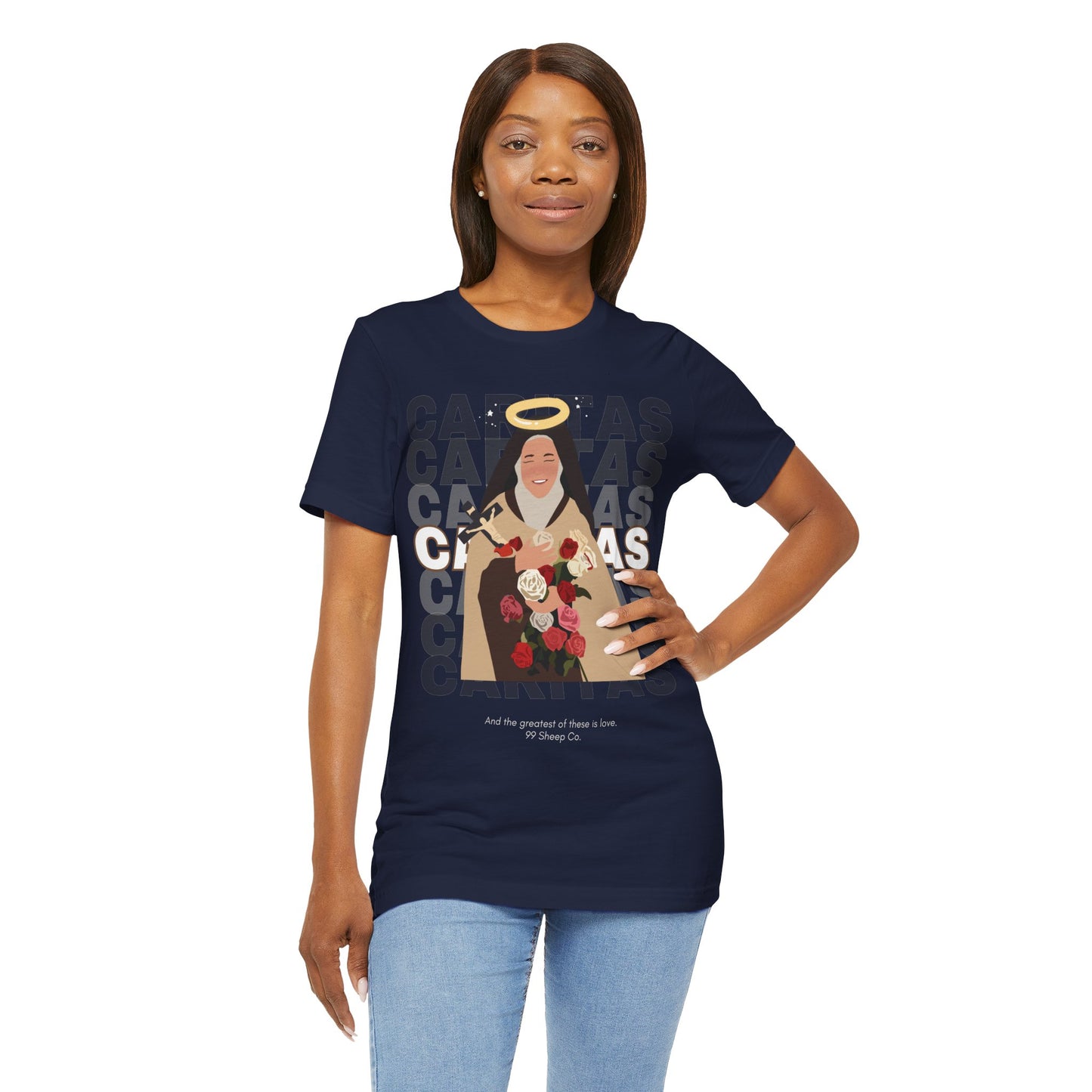 Caritas - St. Therese of Lisieux - 99 Sheep Signature Collection - Premium Unisex Adult Tee Shirt