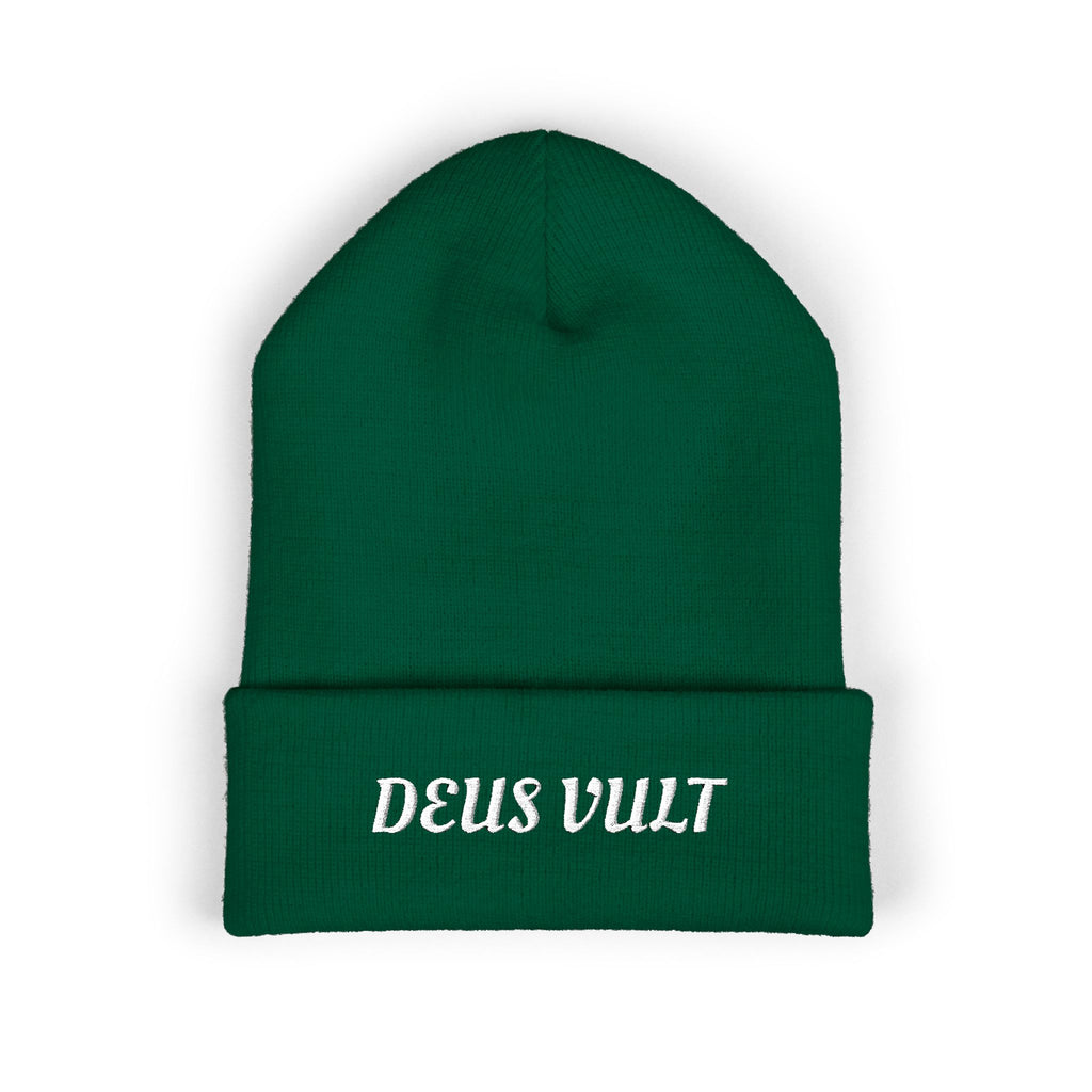 Deus Vult Embroidered Cuffed Beanie Unisex - Military Green