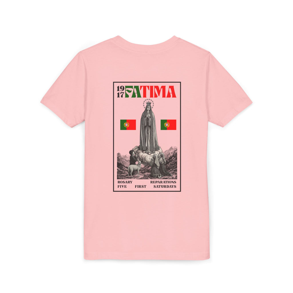 Our Lady of Fátima Catholic T-Shirt · Portugal Soccer Youth Tee · Unisex Marian Devotion Apparel · Made in USA · 100% Profits Donated · 2026