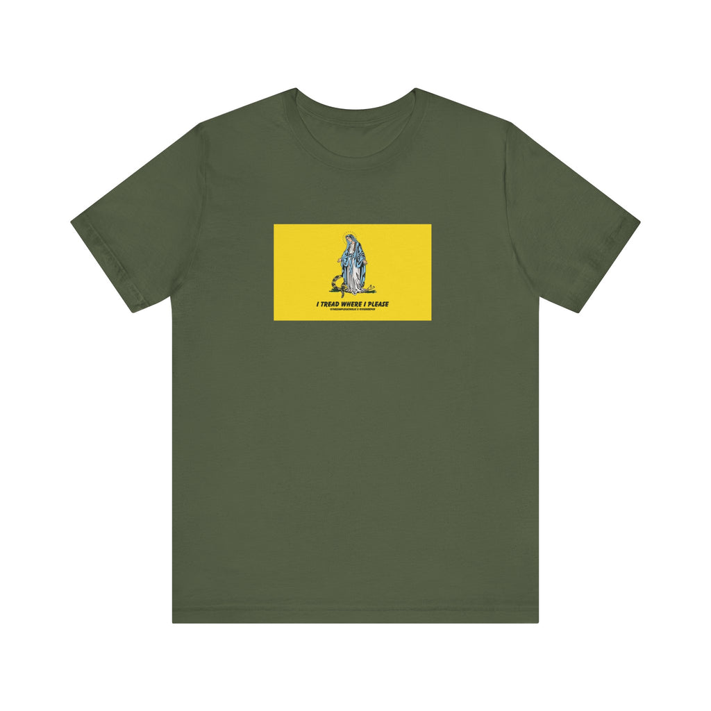 Mary - I tread where I please (@TheSimpleCatholic) - Premium Unisex Novelty Tee