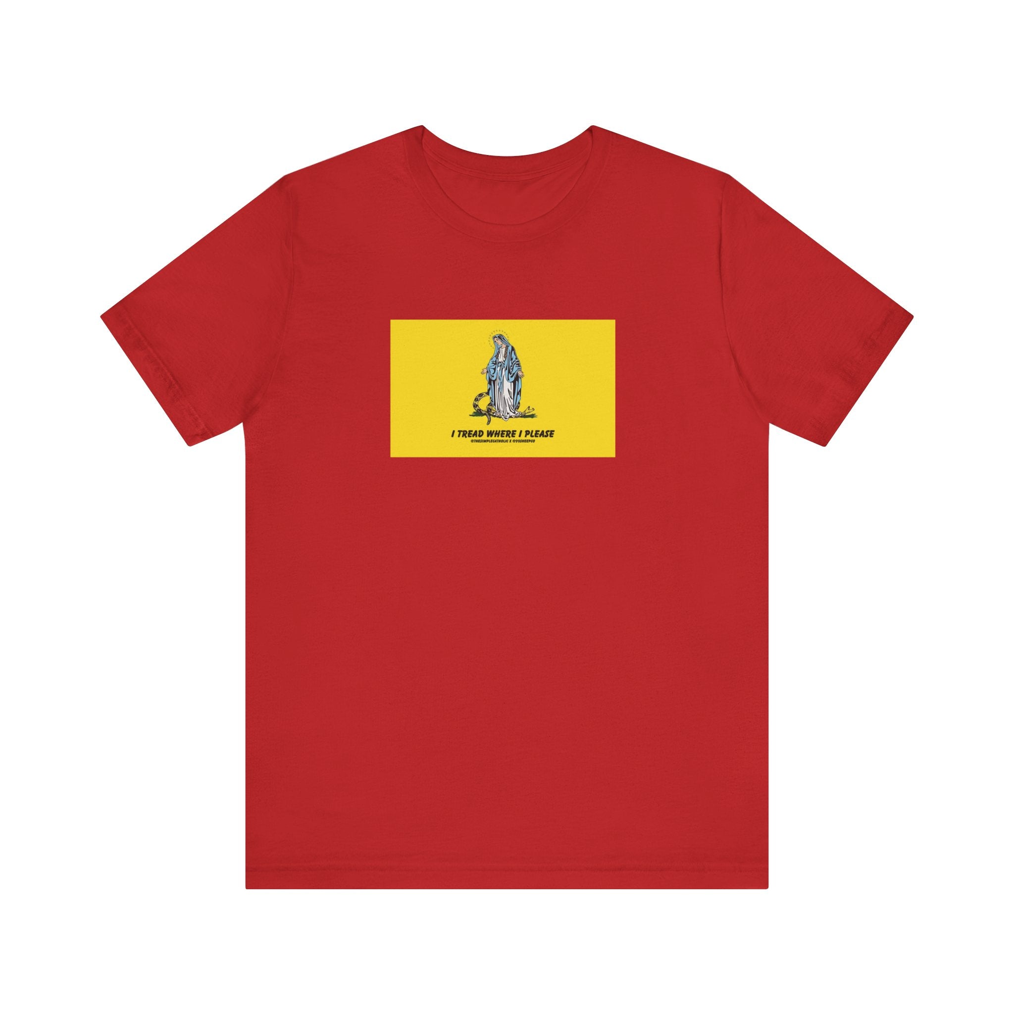 Mary - I tread where I please (@TheSimpleCatholic) - Premium Unisex Novelty Tee