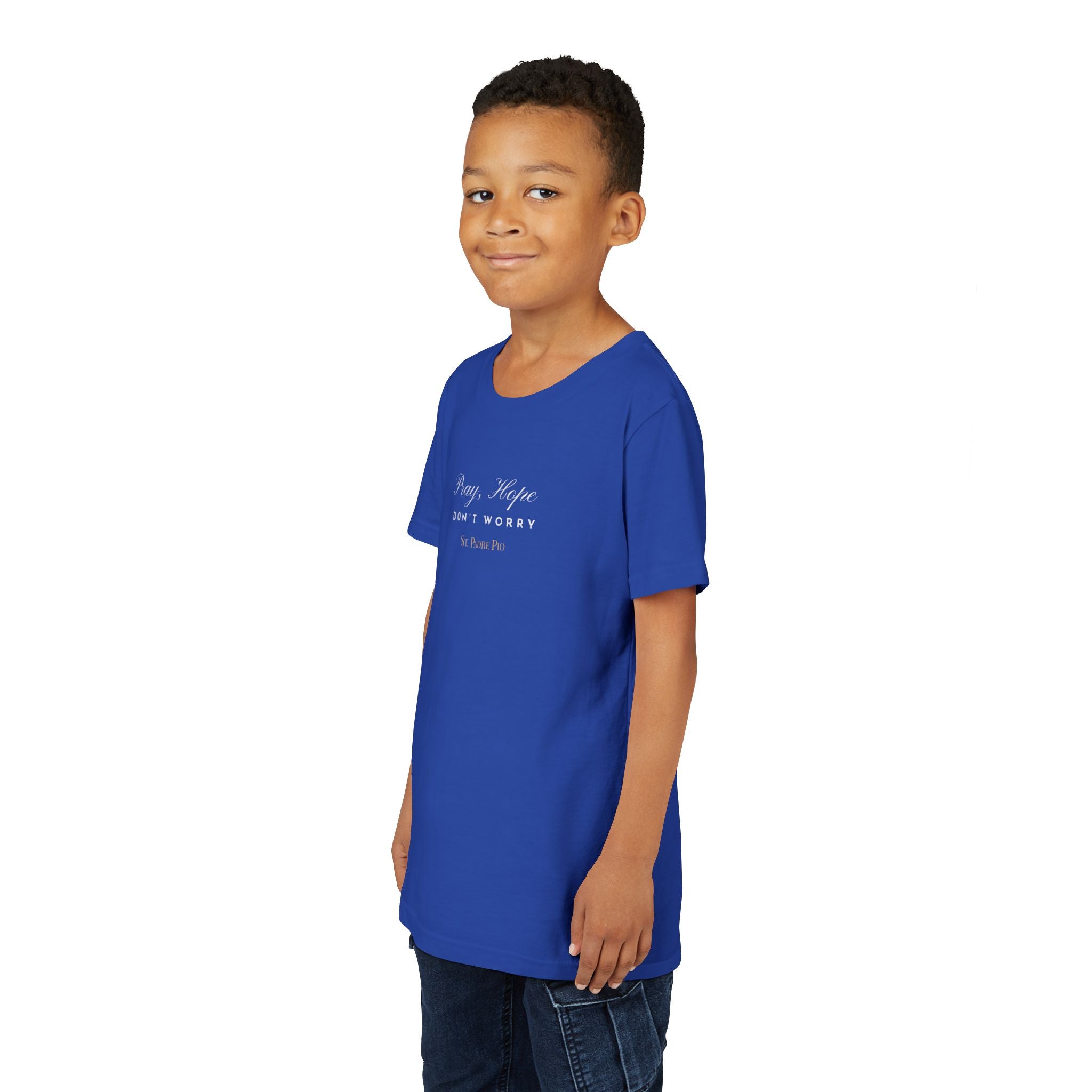 Padre Pio × Italy — "Pray, Hope, Don't Worry" Youth Tee | Saints of the Pitch