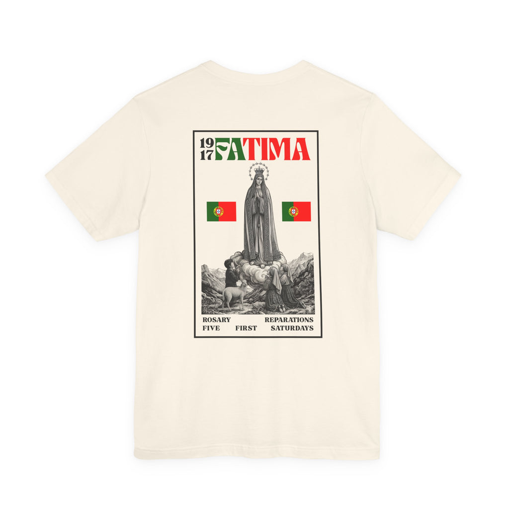 Our Lady of Fátima Catholic T-Shirt · Portugal Soccer Tee · Marian Devotion Apparel · Made in USA · 100% Profits Donated · 2026