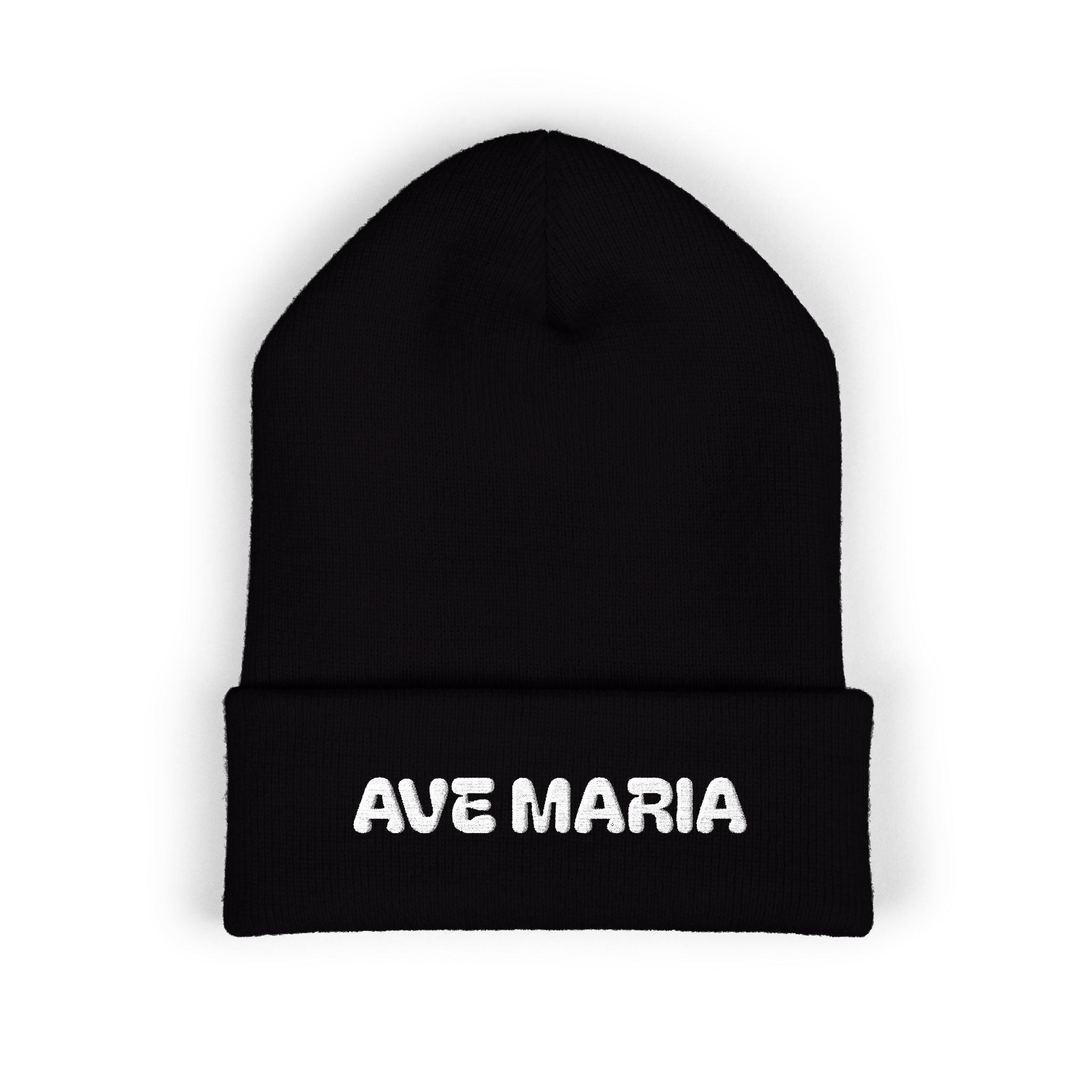 Ave Maria Embroidered Cuffed Beanie Unisex