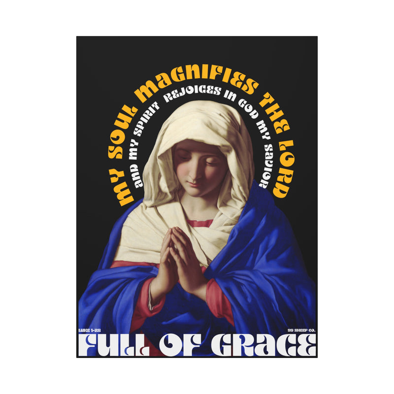 Virgin Mary Praying - Premium Black Matte Canvas Print — Religious Wall Art for Home & Bedroom Decor — worn