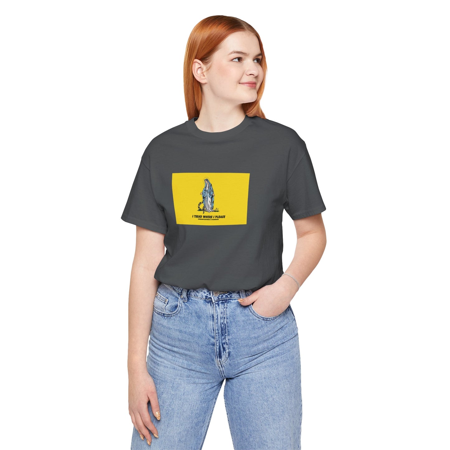 Mary - I tread where I please (@TheSimpleCatholic) - Premium Unisex Novelty Tee