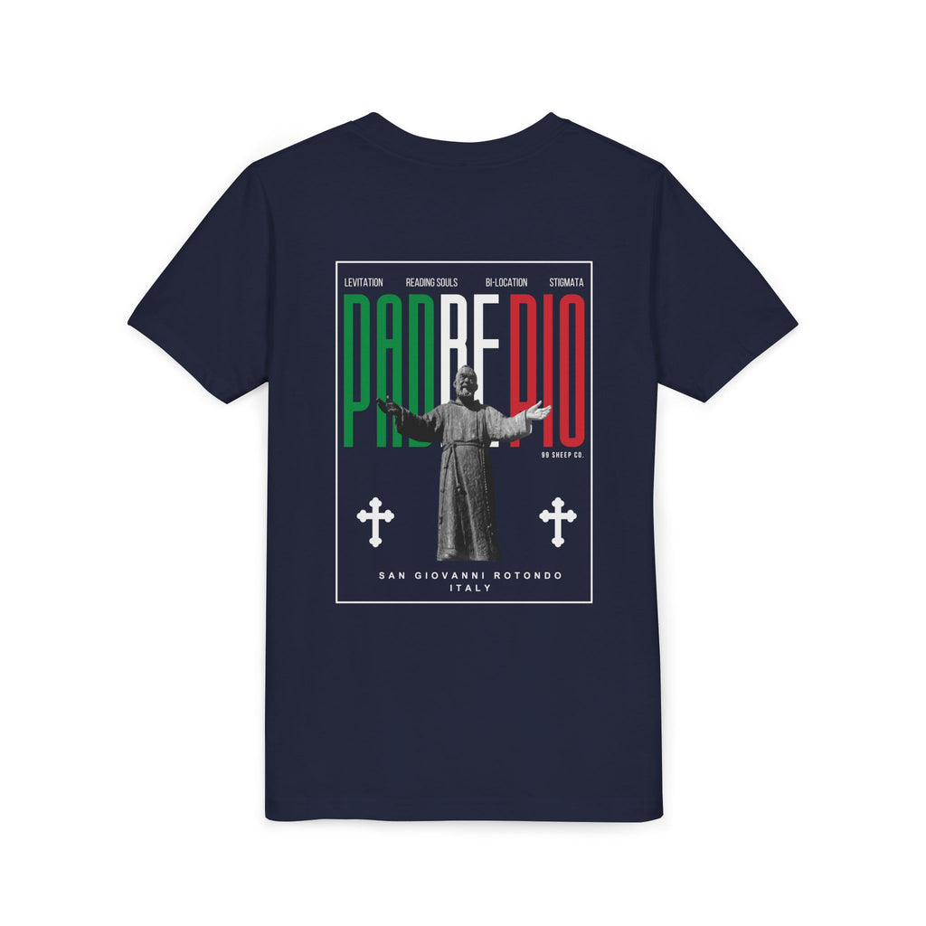 Padre Pio × Italy — "Pray, Hope, Don't Worry" Youth Tee | Saints of the Pitch