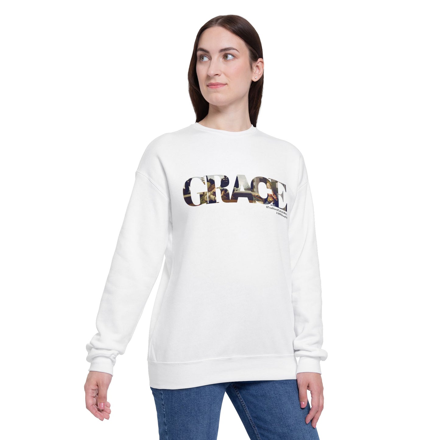 Grace - The Annunciation - Premium Unisex Drop Shoulder Sweatshirt