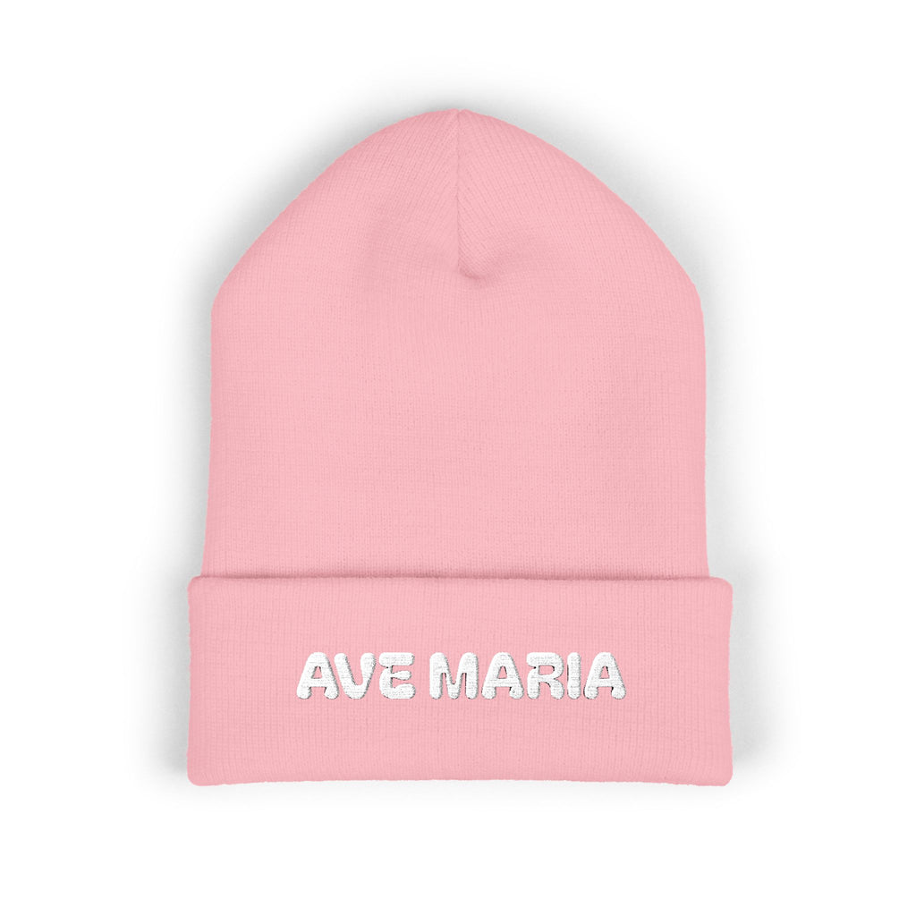 Ave Maria Embroidered Cuffed Beanie Unisex