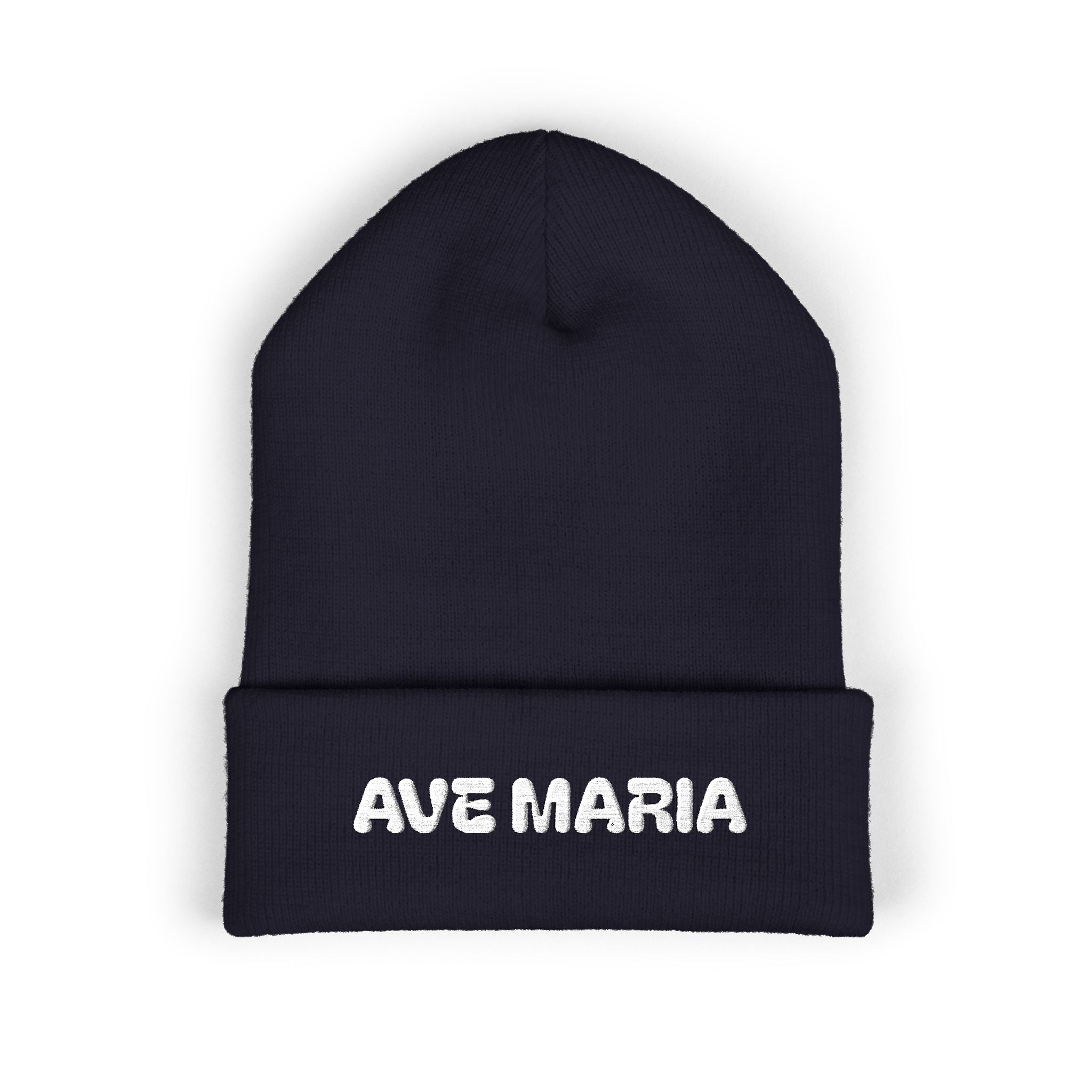 Ave Maria Embroidered Cuffed Beanie Unisex
