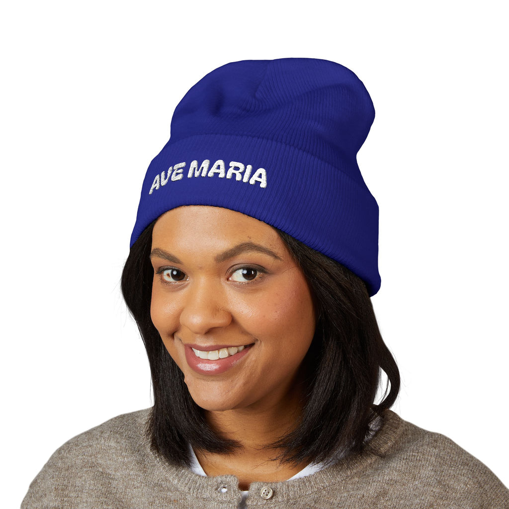 Ave Maria Embroidered Cuffed Beanie Unisex