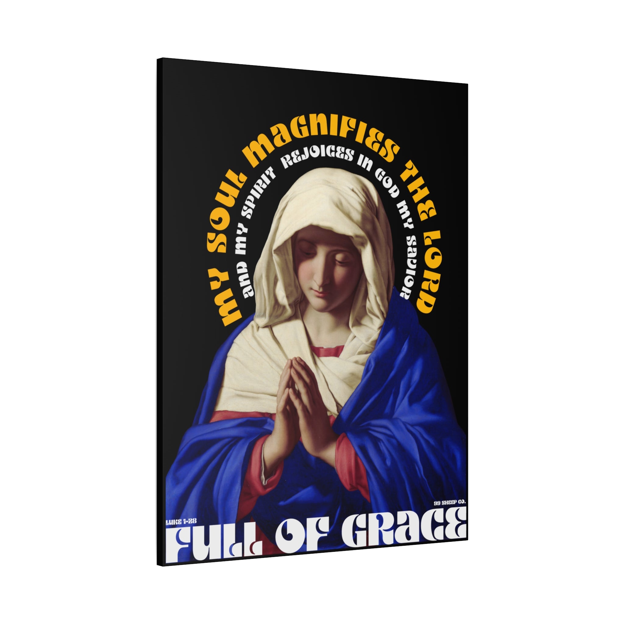 Virgin Mary Praying - Premium Black Matte Canvas Print — Religious Wall Art for Home & Bedroom Decor