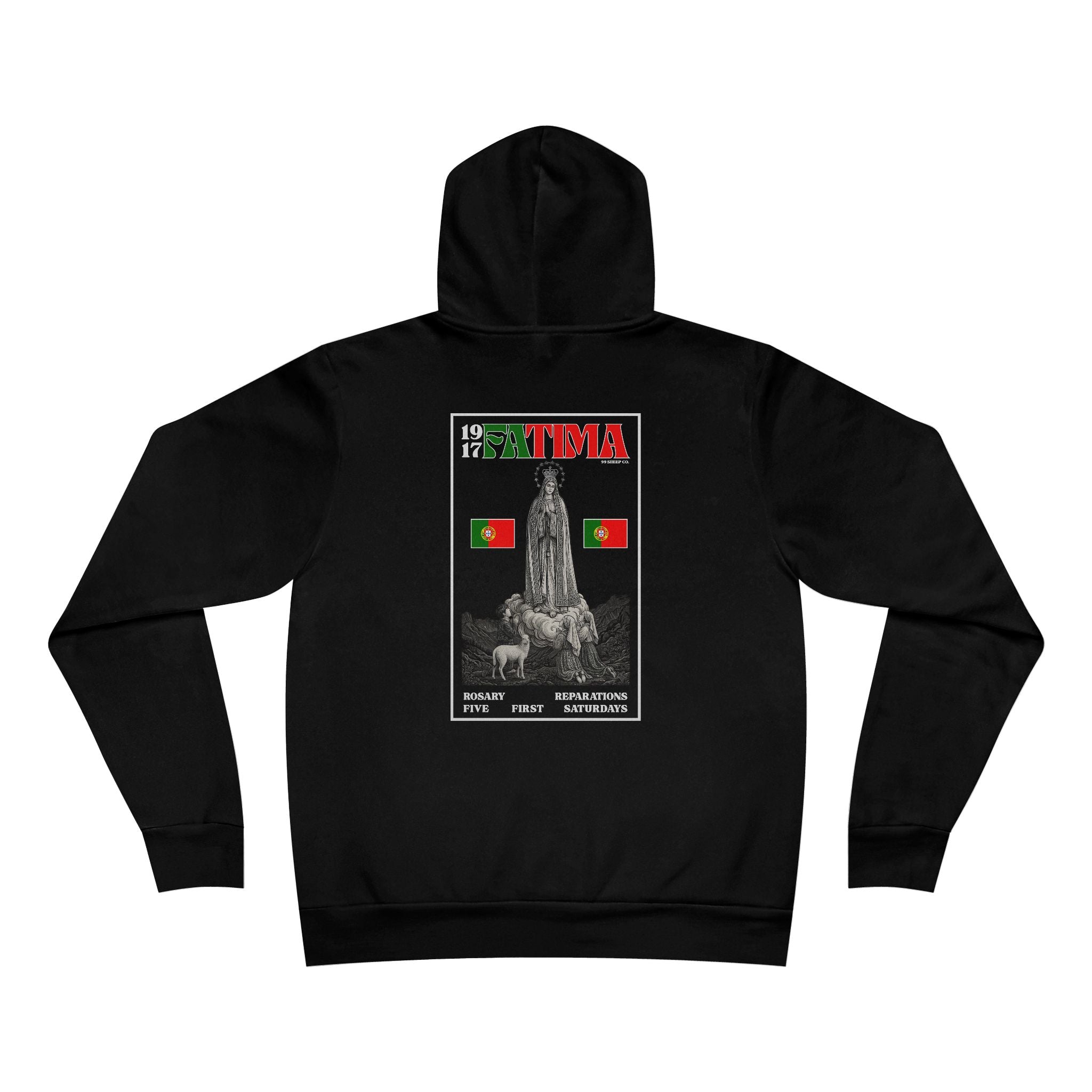 Our Lady of Fátima Catholic Hoodie · Portugal Soccer · Premium Marian Devotion Apparel · Made in USA · 100% Profits Donated · 2026