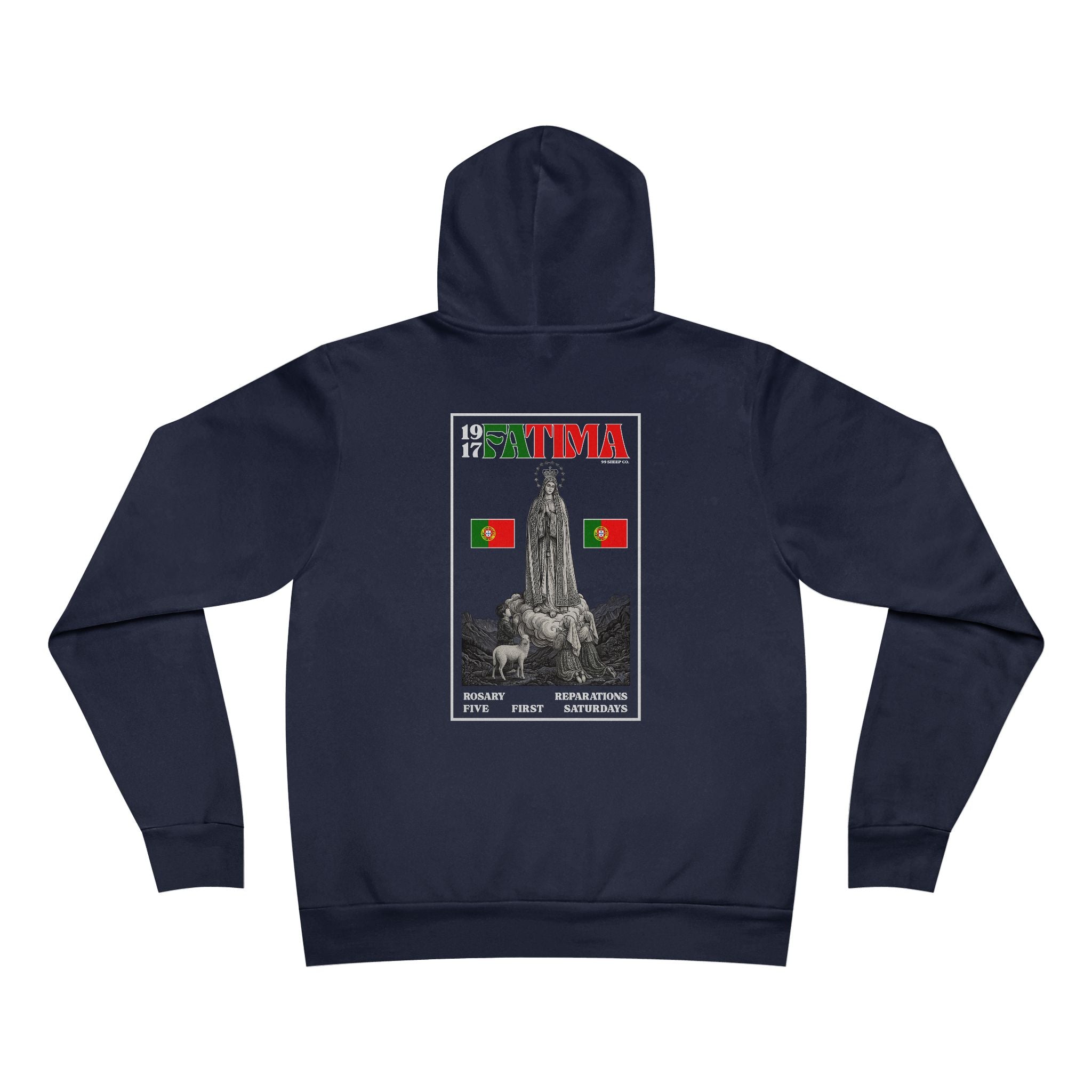 Our Lady of Fátima Catholic Hoodie · Portugal Soccer · Premium Marian Devotion Apparel · Made in USA · 100% Profits Donated · 2026
