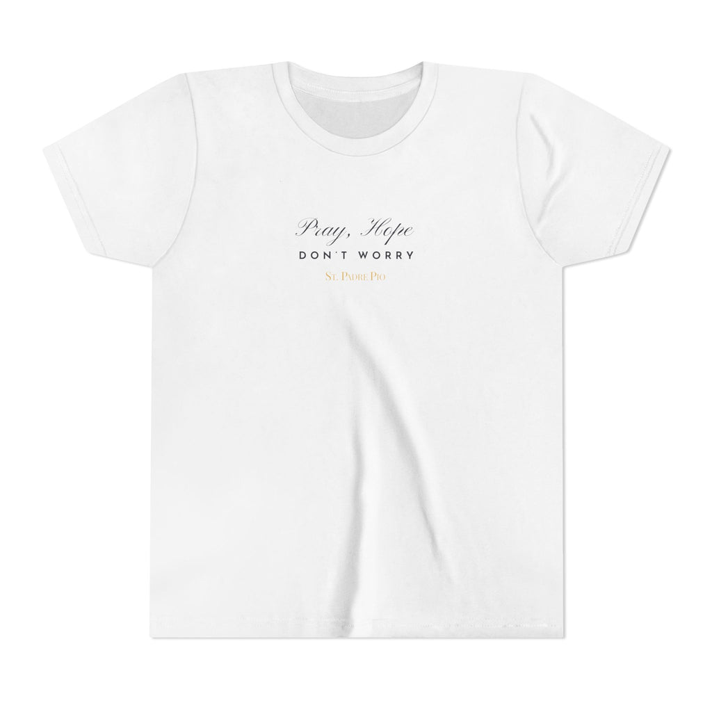 Padre Pio × Italy — "Pray, Hope, Don't Worry" Youth Tee | Saints of the Pitch