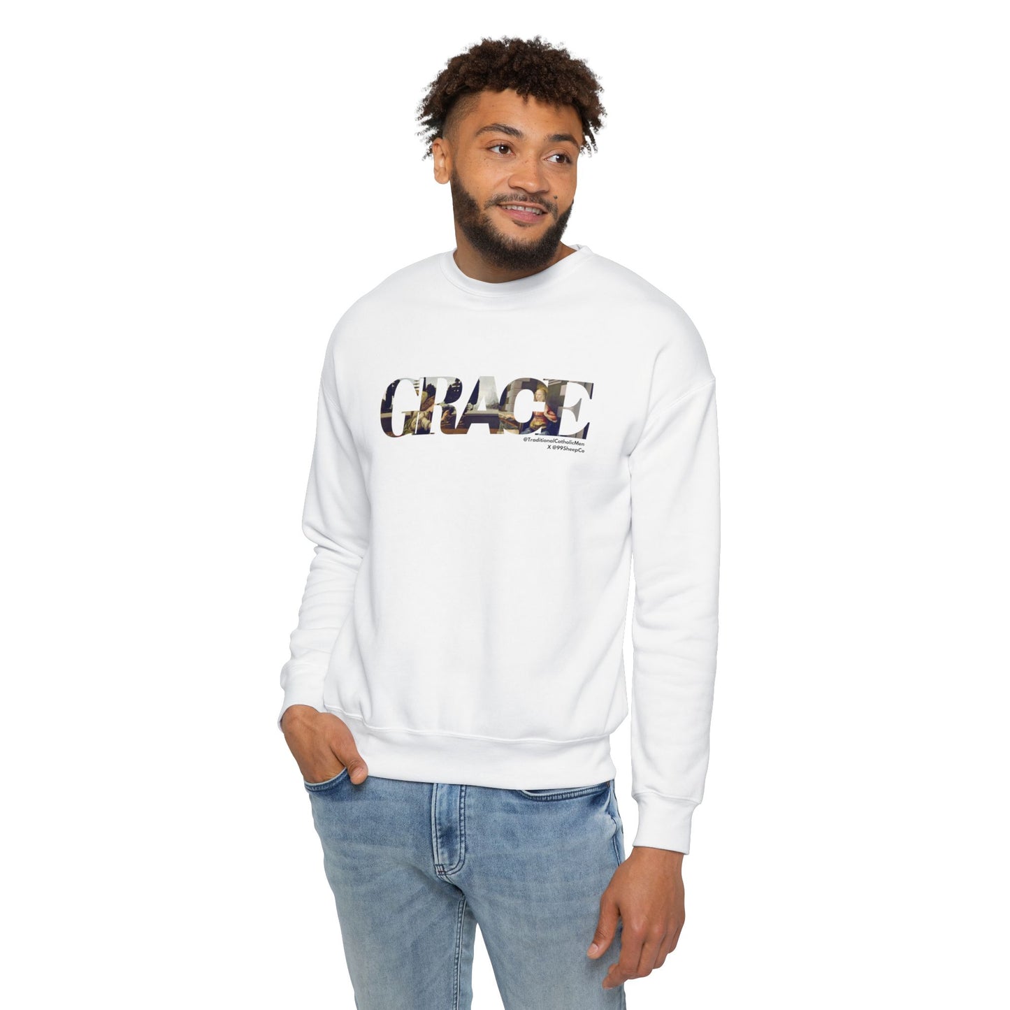 Grace - The Annunciation - Premium Unisex Drop Shoulder Sweatshirt