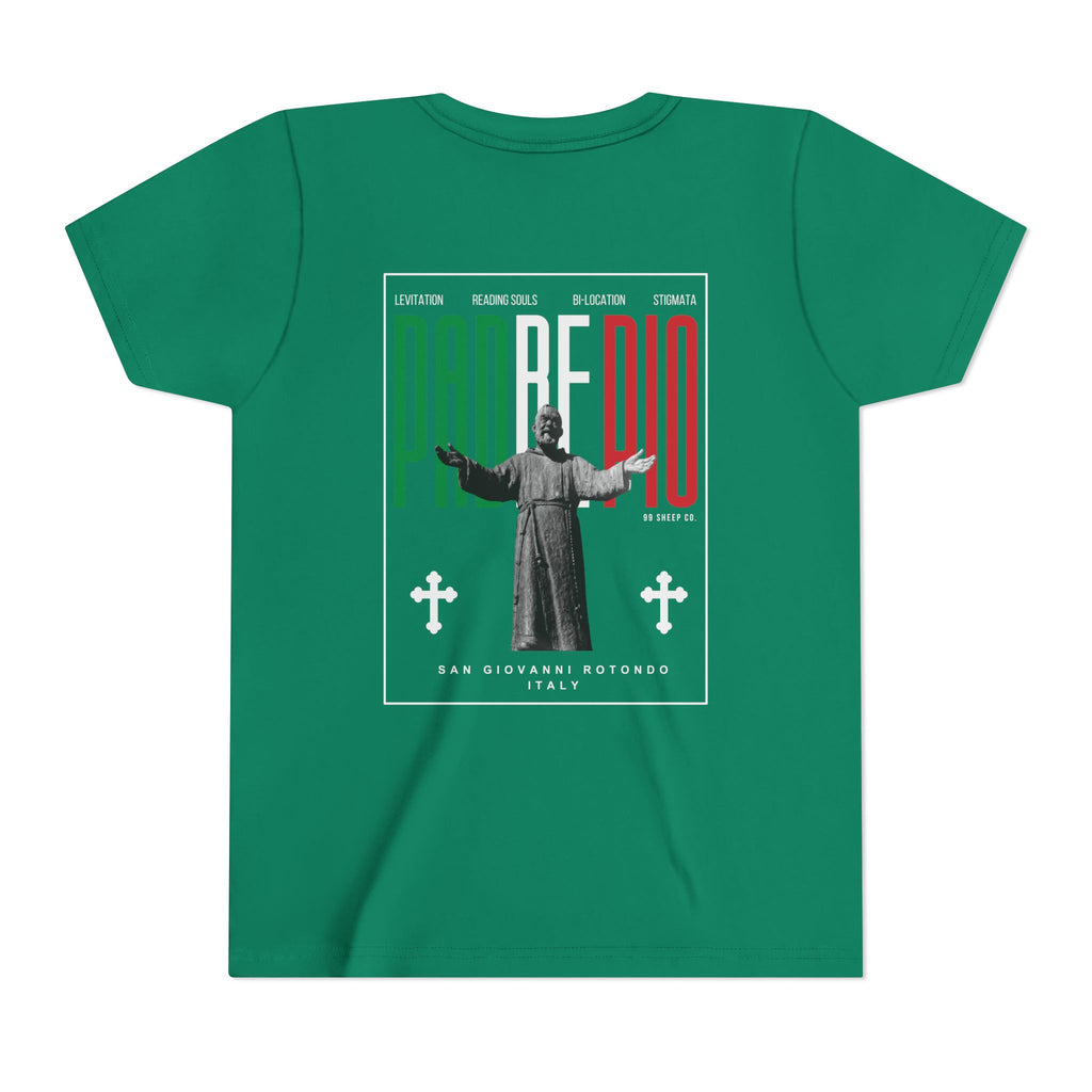 Padre Pio × Italy — "Pray, Hope, Don't Worry" Youth Tee | Saints of the Pitch
