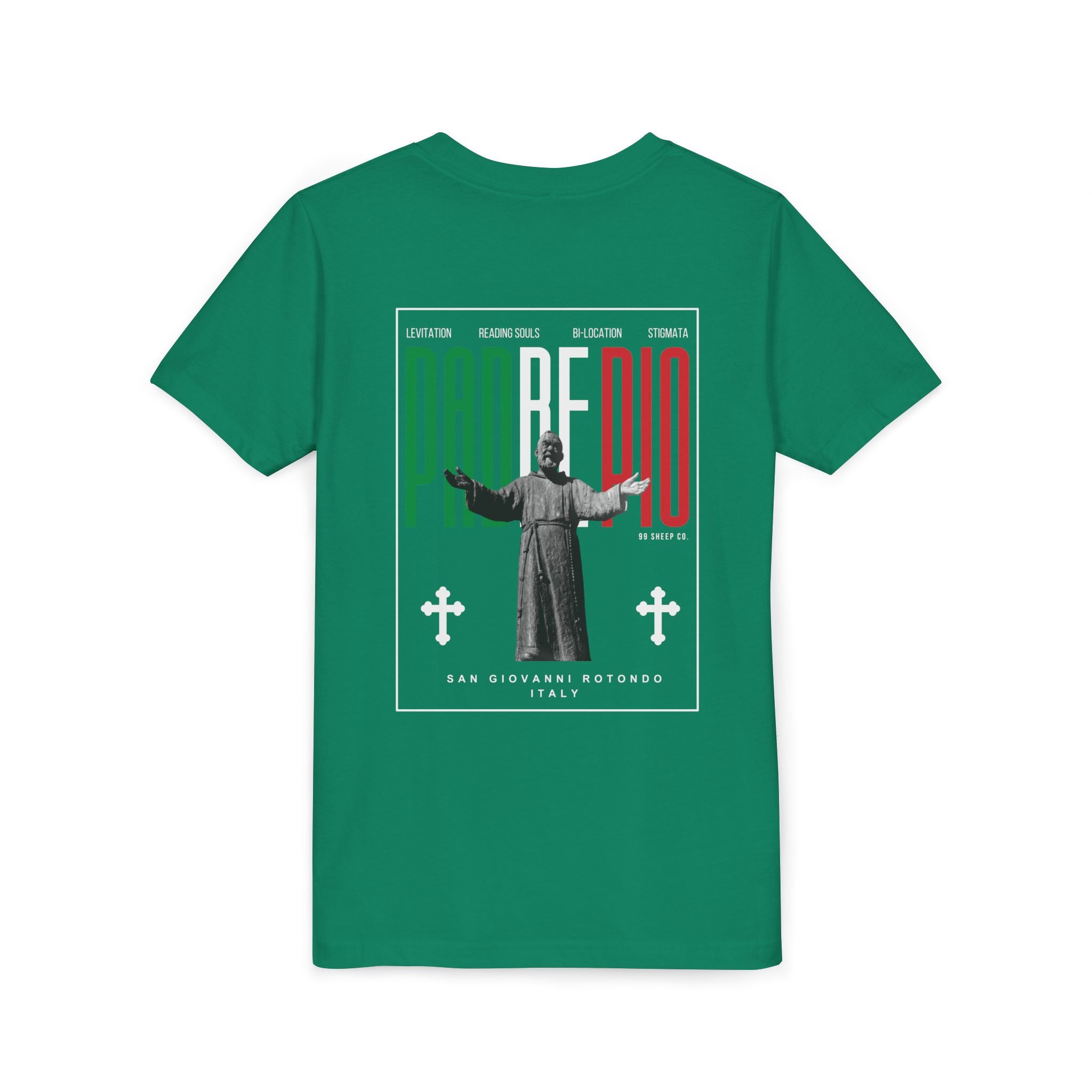 Padre Pio × Italy — "Pray, Hope, Don't Worry" Youth Tee | Saints of the Pitch