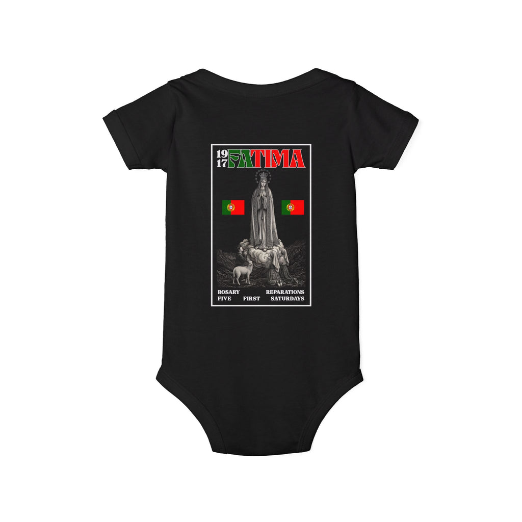 Our Lady of Fátima Catholic Onesie · Portugal Soccer · Premium Unisex Marian Devotion Apparel · Made in USA · 100% Profits Donated · 2026