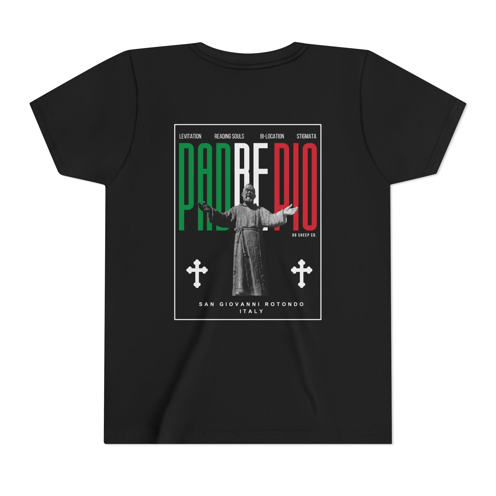 Padre Pio × Italy — "Pray, Hope, Don't Worry" Youth Tee | Saints of the Pitch