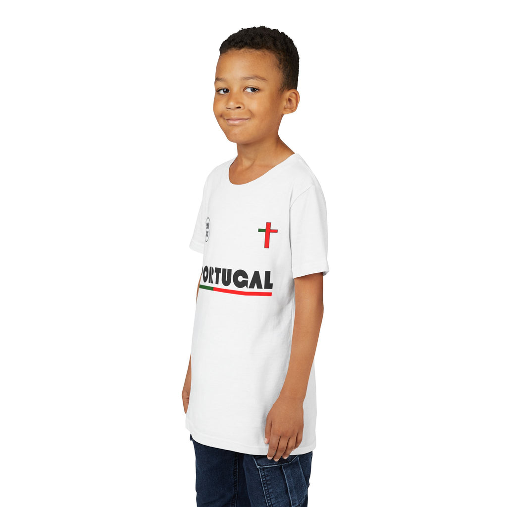 Our Lady of Fátima Catholic T-Shirt · Portugal Soccer Youth Tee · Unisex Marian Devotion Apparel · Made in USA · 100% Profits Donated · 2026