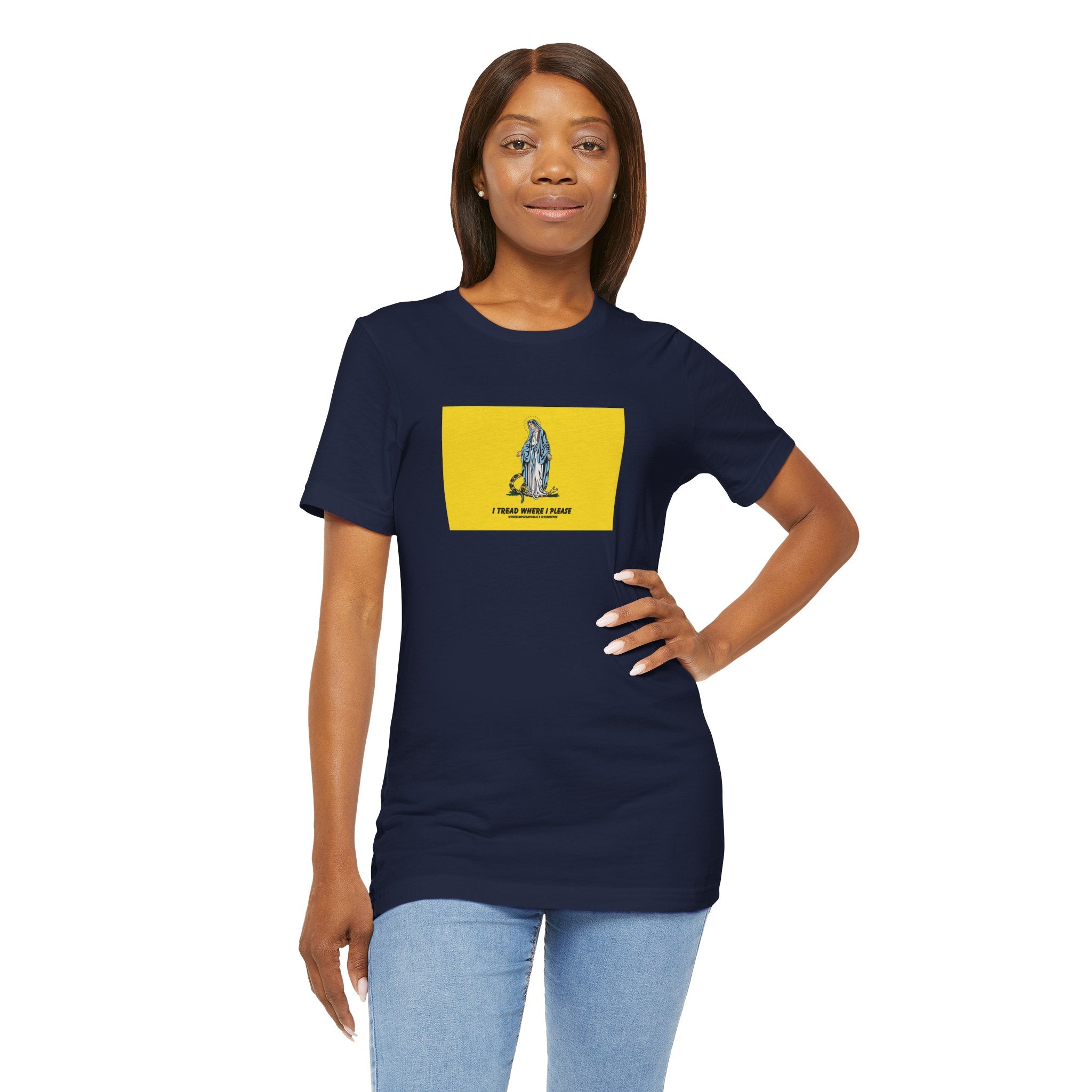 Mary - I tread where I please (@TheSimpleCatholic) - Premium Unisex Novelty Tee