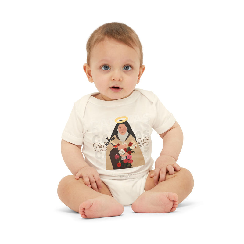 Caritas - St. Therese of Lisieux - 99 Sheep Signature Collection - Premium Unisex Baby Onesie — worn