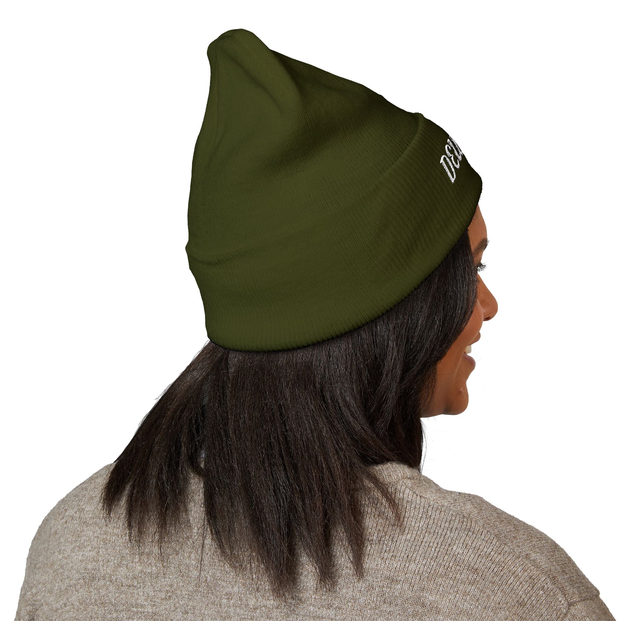 Deus Vult Embroidered Cuffed Beanie Unisex - Military Green