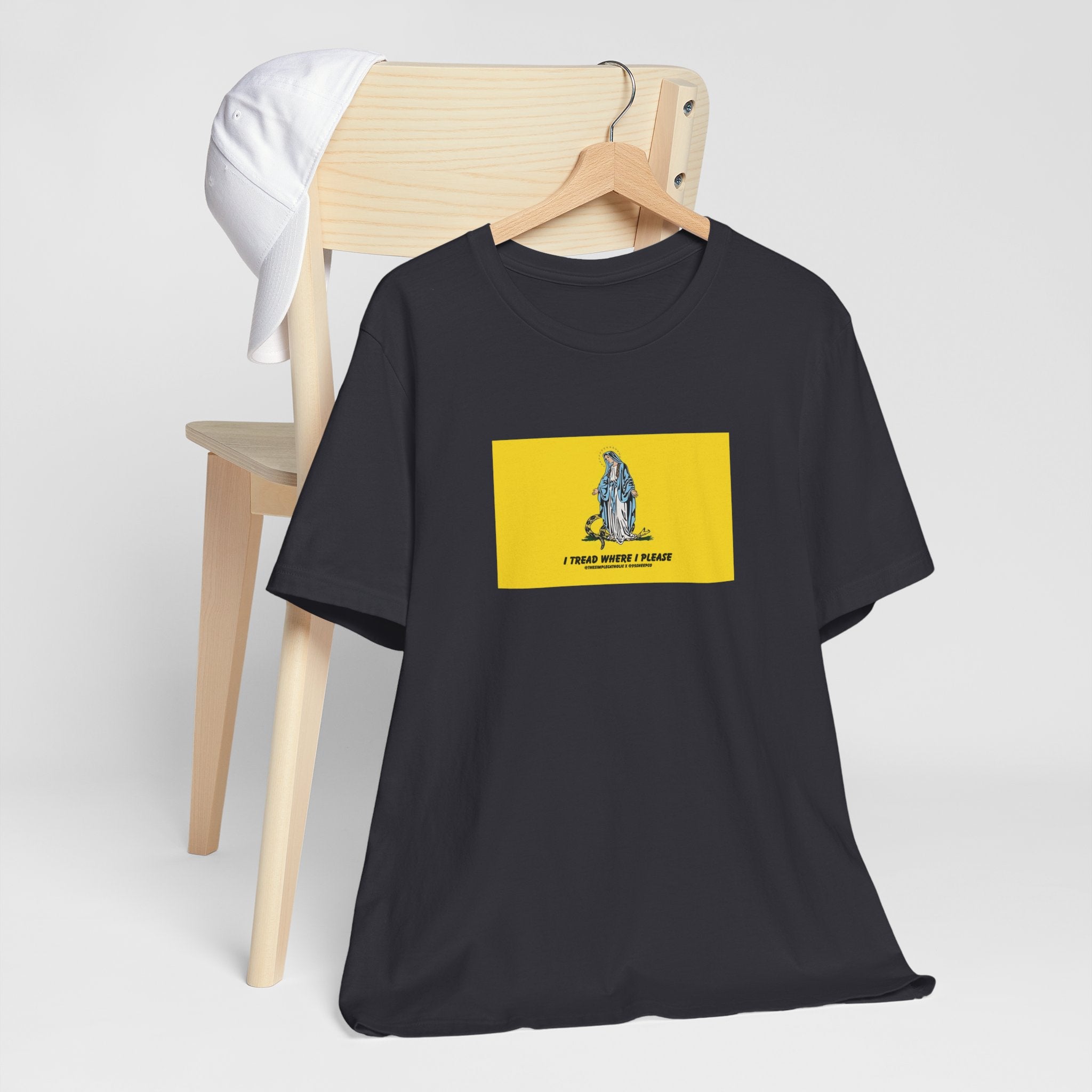 Mary - I tread where I please (@TheSimpleCatholic) - Premium Unisex Novelty Tee