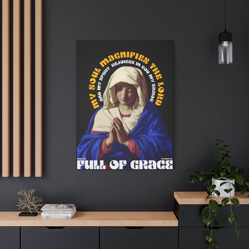 Virgin Mary Praying - Premium Black Matte Canvas Print — Religious Wall Art for Home & Bedroom Decor