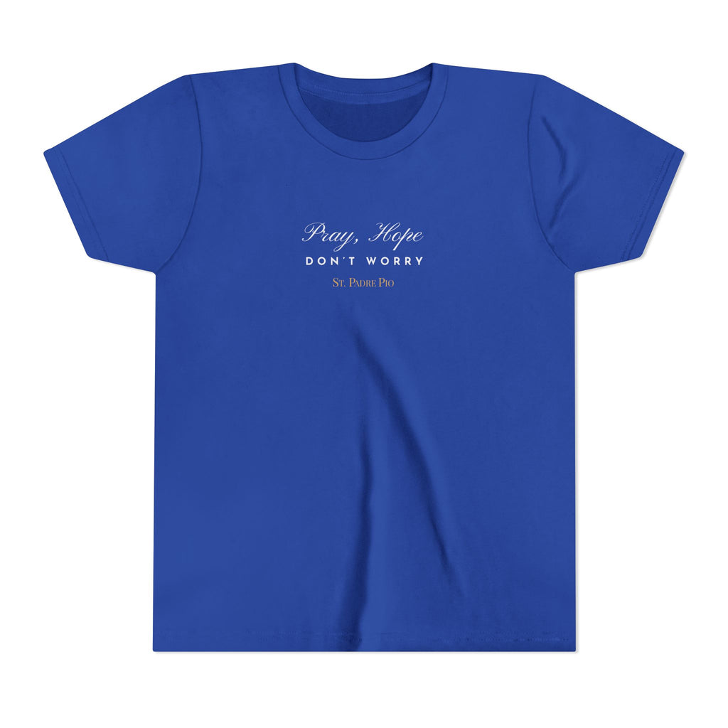 Padre Pio × Italy — "Pray, Hope, Don't Worry" Youth Tee | Saints of the Pitch