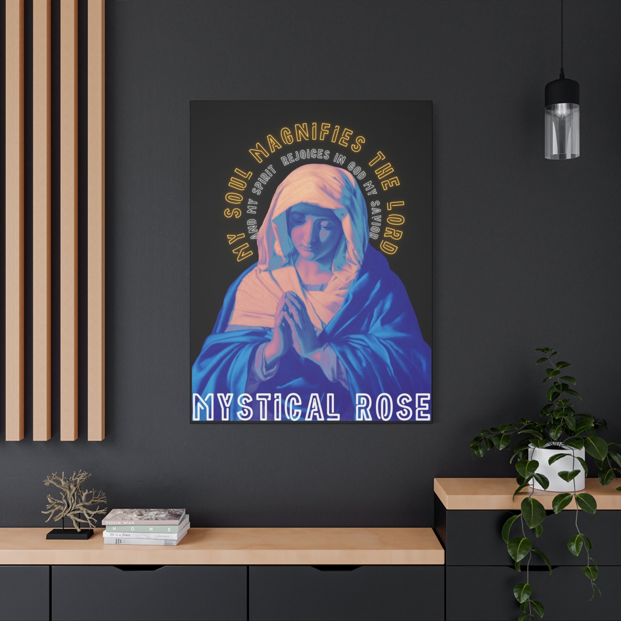 Mystical Rose Limited Edition - Virgin Mary Praying - Premium Black Matte Canvas Print — Religious Wall Art for Home & Bedroom Decor