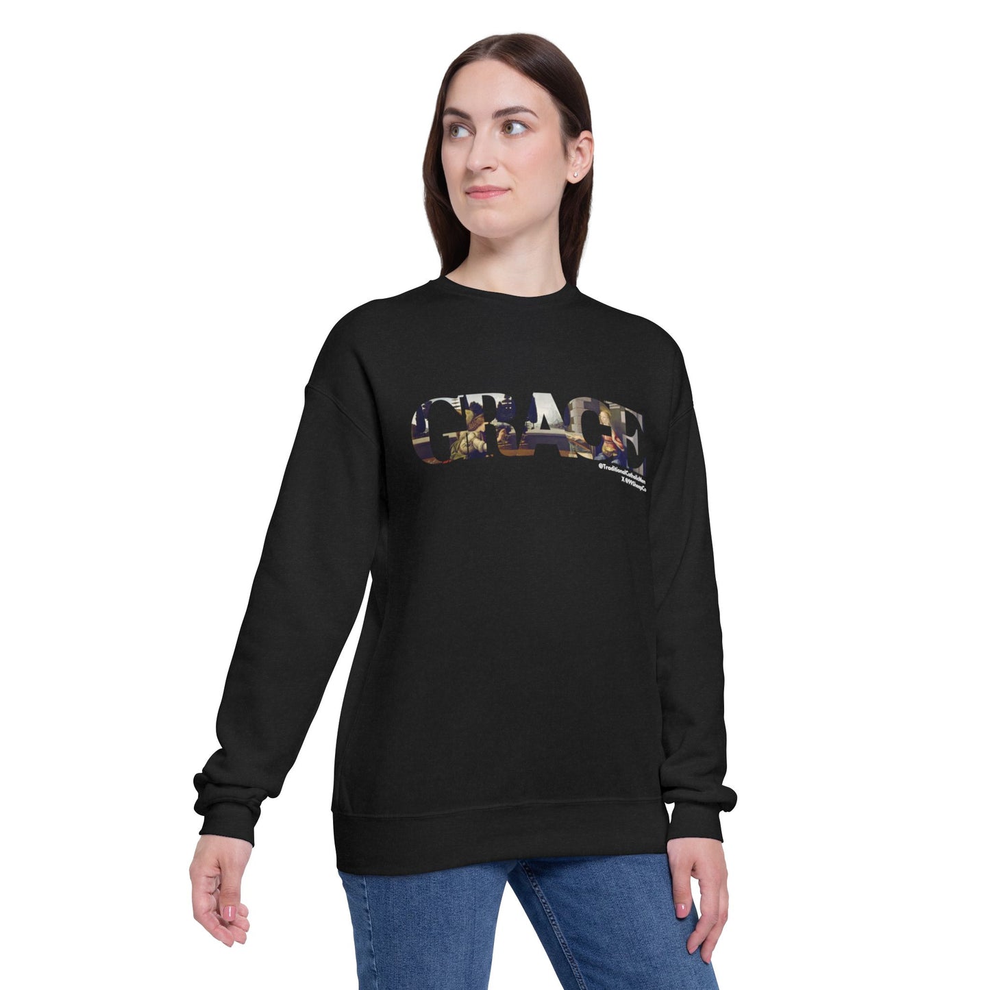 Grace - The Annunciation - Premium Unisex Drop Shoulder Sweatshirt